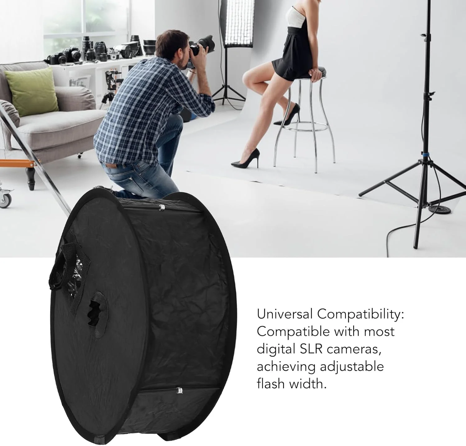 نرم باکس فلاش حلقه ای 45 سانتی متری، پخش کننده نور فلاش تاشو حلقه ای، پخش کننده فلاش اسپیدلایت، نرم باکس گرد عکاسی ماکرو با کیف حمل، تجهیزات عکس برای دوربین استودیو فیلمبرداری