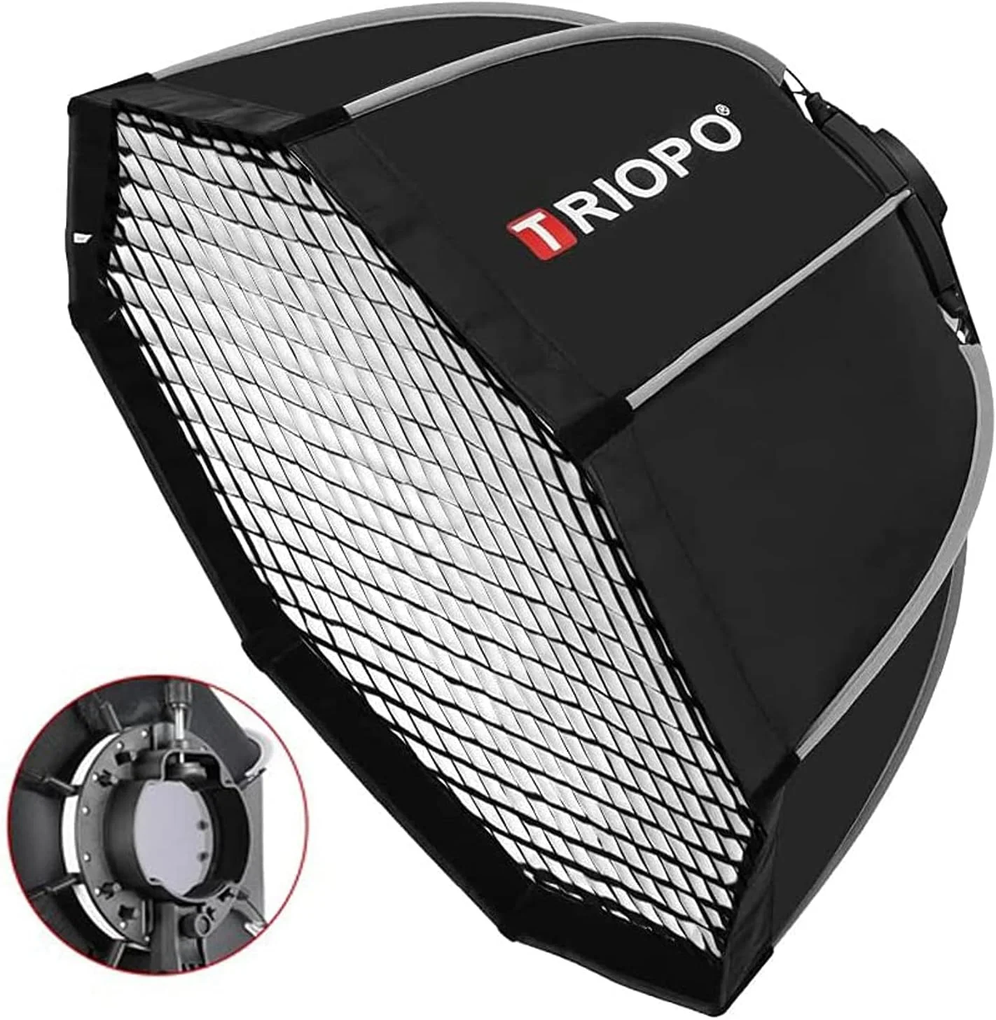 سافت باکس هشت ضلعی تریوپو KX65 با قطر 65 سانتی متر به همراه گرید، تاشو و قابل حمل، مناسب فلاش های استودیویی و نورهای LED به همراه کیف حمل | پشتیبانی از مانت V1 و فلاش های گرد (نسل دوم)