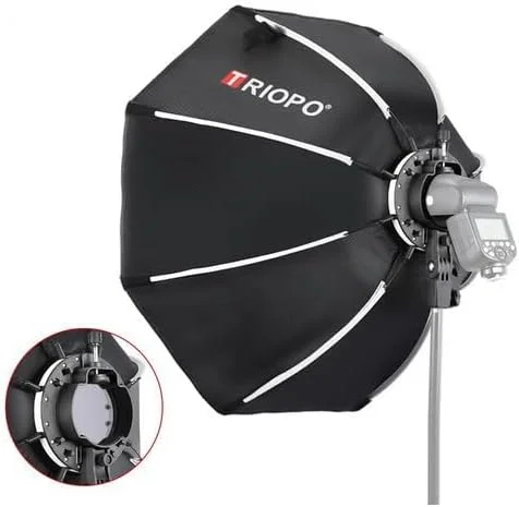 سافت باکس هشت ضلعی تریوپو KX65 با قطر 65 سانتی متر به همراه گرید، تاشو و قابل حمل، مناسب فلاش های استودیویی و نورهای LED به همراه کیف حمل | پشتیبانی از مانت V1 و فلاش های گرد (نسل دوم)