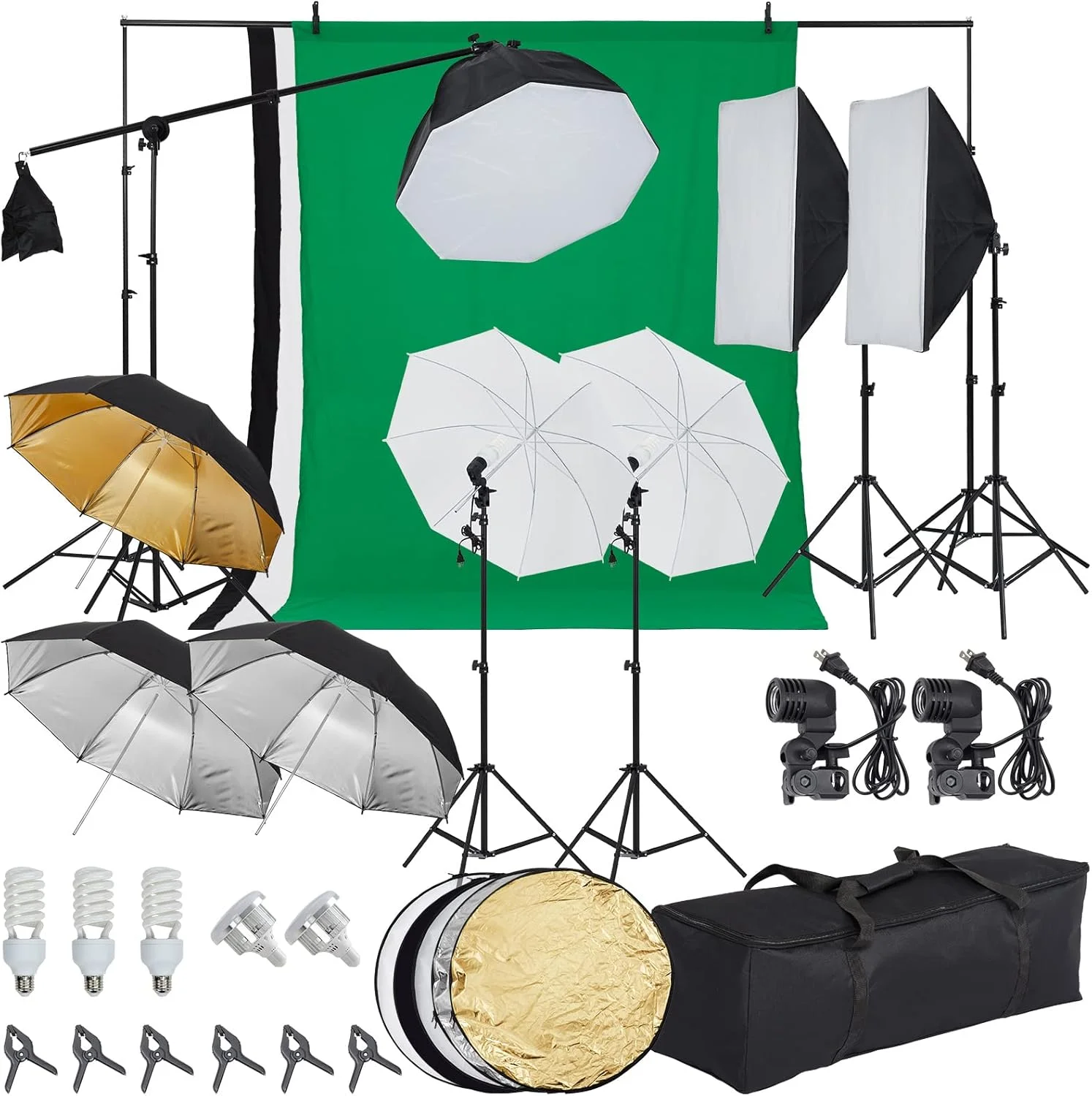 کیت نورپردازی عکاسی Towallmark با پس زمینه، پایه پس زمینه 2.6x3 متری، 5 پایه سه پایه و لامپ، سافت باکس چتری نورپردازی مداوم، تجهیزات استودیوی عکس برای عکاسی پرتره و محصول