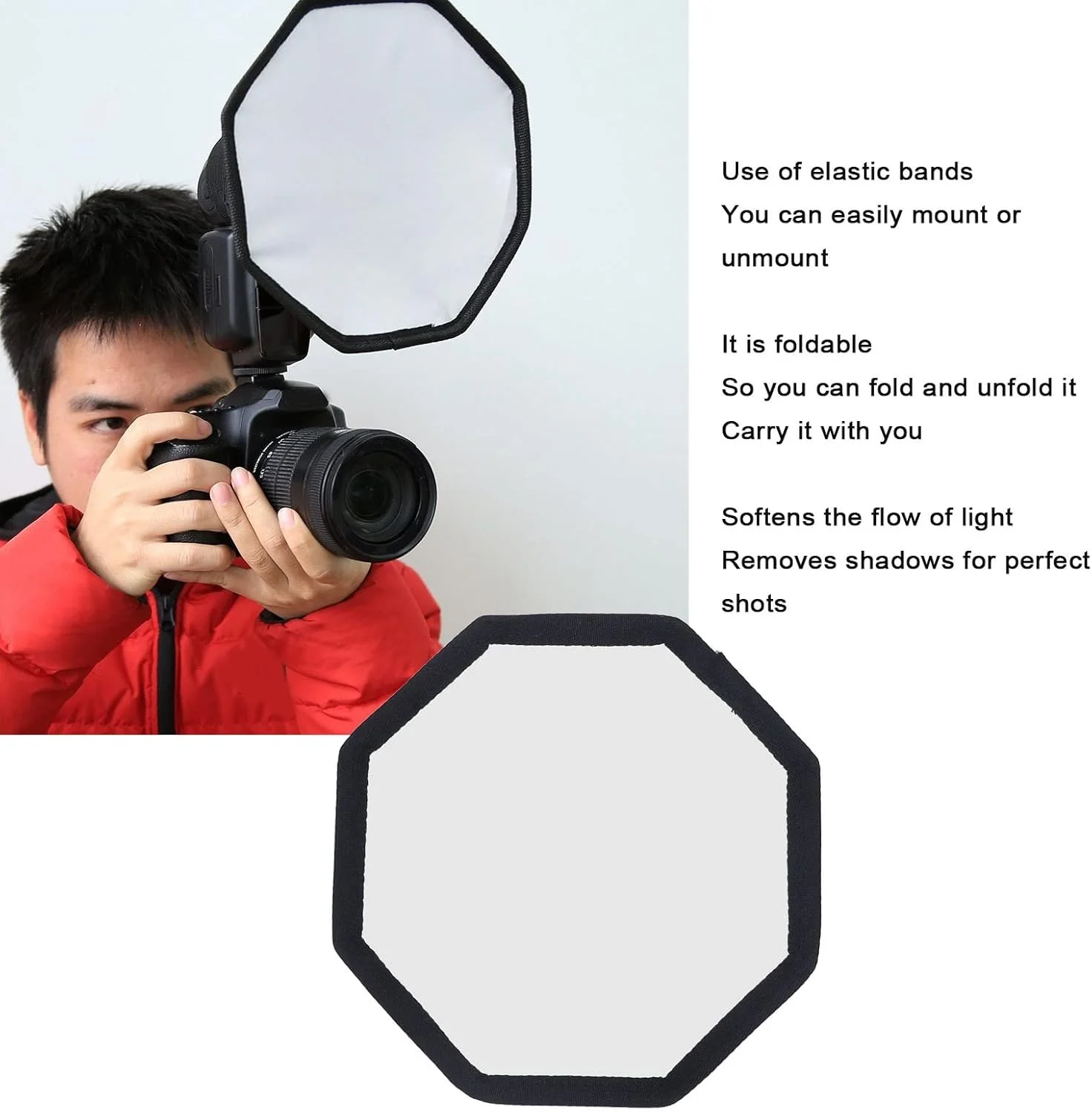 نرم باکس پخش کننده نور فلاش دوربین، تاشو برای فلاش های اکسترنال، طراحی جهانی، به همراه کیف حمل، مناسب برای فلاش های اسپیدلایت 20 سانتی متر