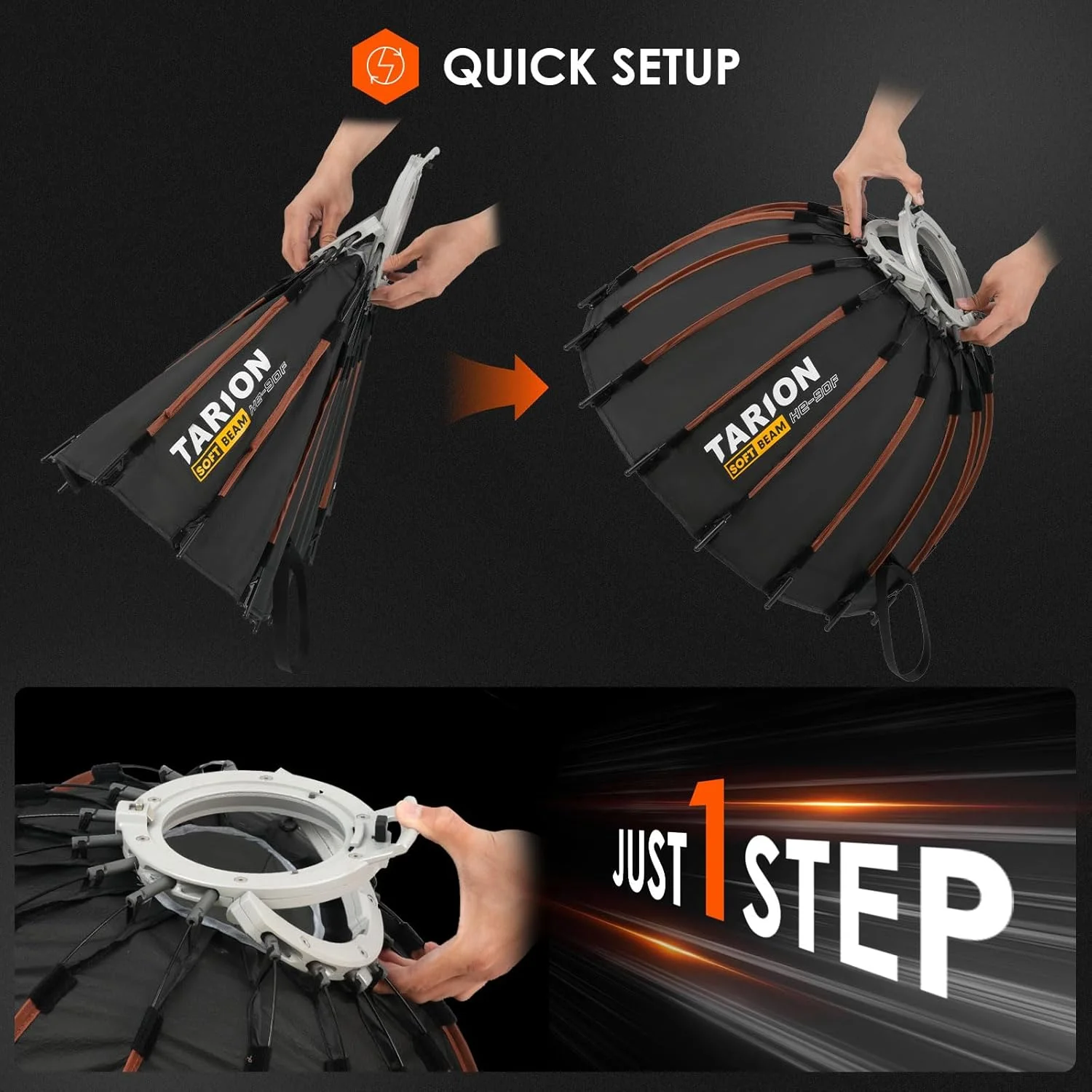 سافت باکس پارابولیک 90 سانتی‌متری TARION با مانت بوئنز - سافت باکس چتری تاشو با رهاسازی سریع به همراه دیفیوزرها/شبکه لانه زنبوری/کیف حمل برای پخش زنده، عکاسی و فیلمبرداری (HE-90F)