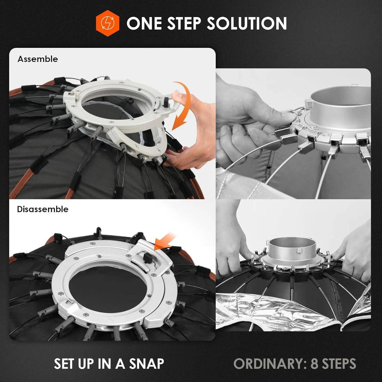 سافت باکس پارابولیک 90 سانتی‌متری TARION با مانت بوئنز - سافت باکس چتری تاشو با رهاسازی سریع به همراه دیفیوزرها/شبکه لانه زنبوری/کیف حمل برای پخش زنده، عکاسی و فیلمبرداری (HE-90F)