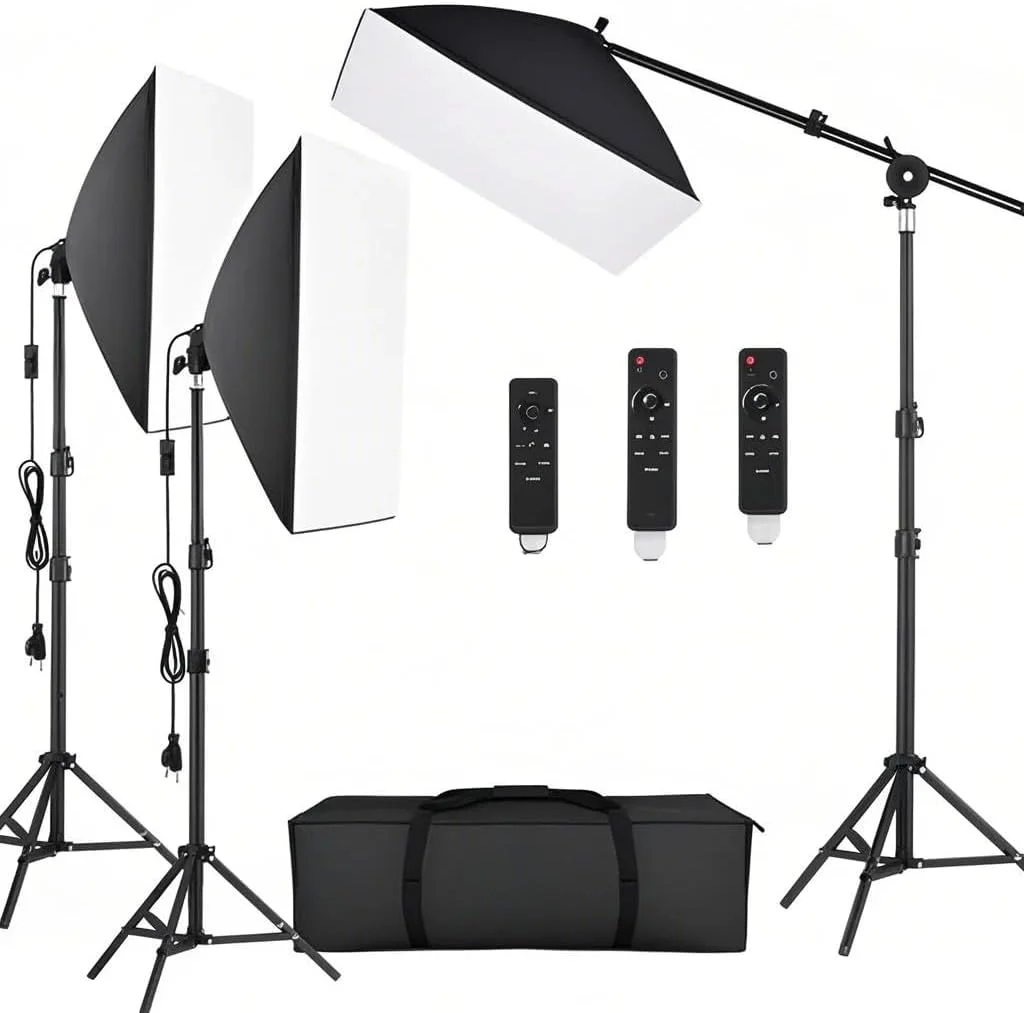 کیت نورپردازی استودیویی با چراغ های LED دو رنگ 85 واتی 2800K 5700K، سافت باکس، پایه قابل تنظیم، بازوی بوم و کیف حمل