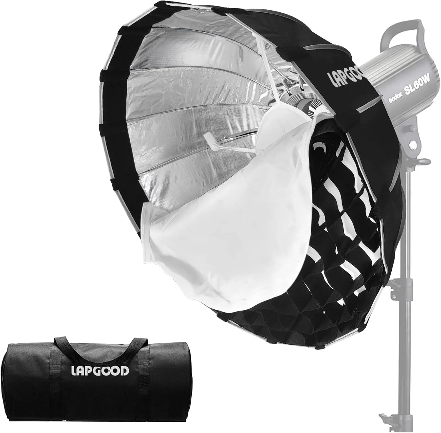 سافت باکس 60 سانتی متری با مانت بوئنز، گرید و کیف، سازگار با Godox SL60W AD600BM VL150 VL300 UL150 SZ150R