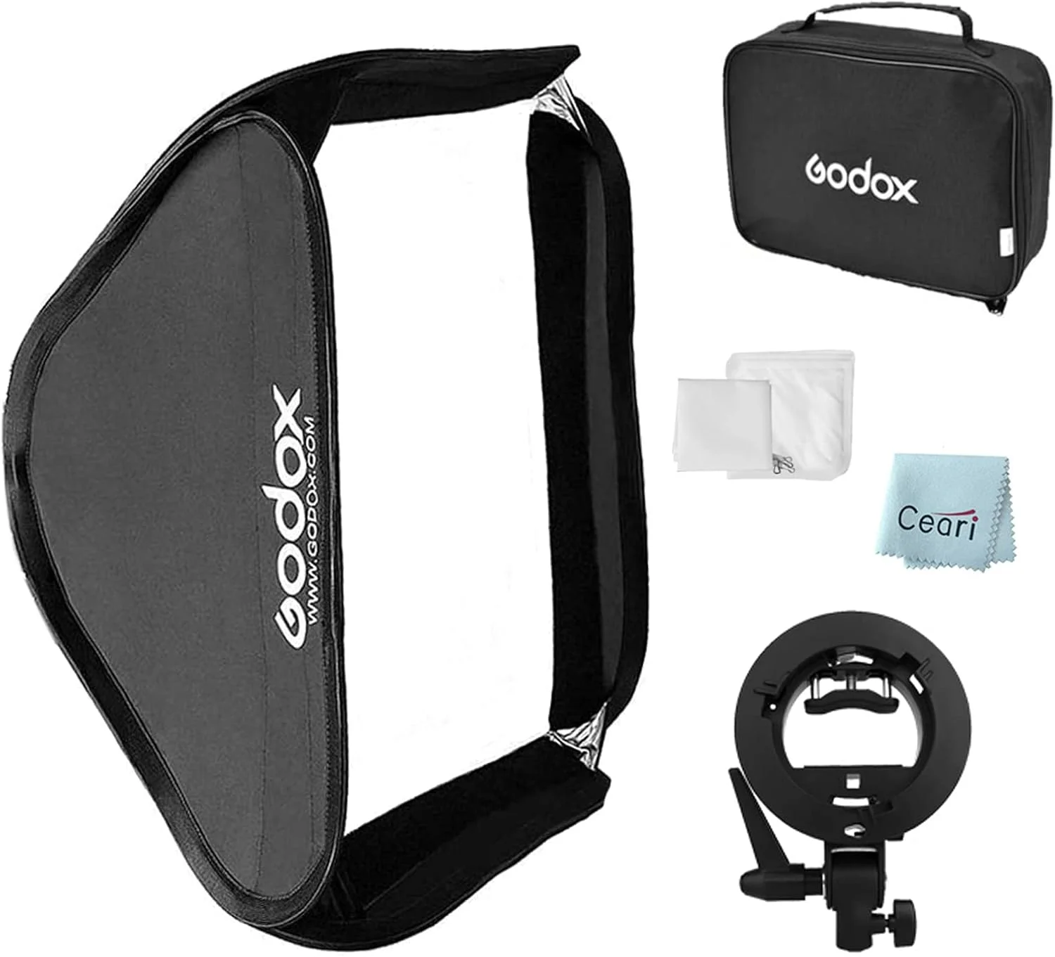 سافت باکس قابل حمل گودکس 50cm x 50cm با پایه بوئنز و پارچه میکروفایبر