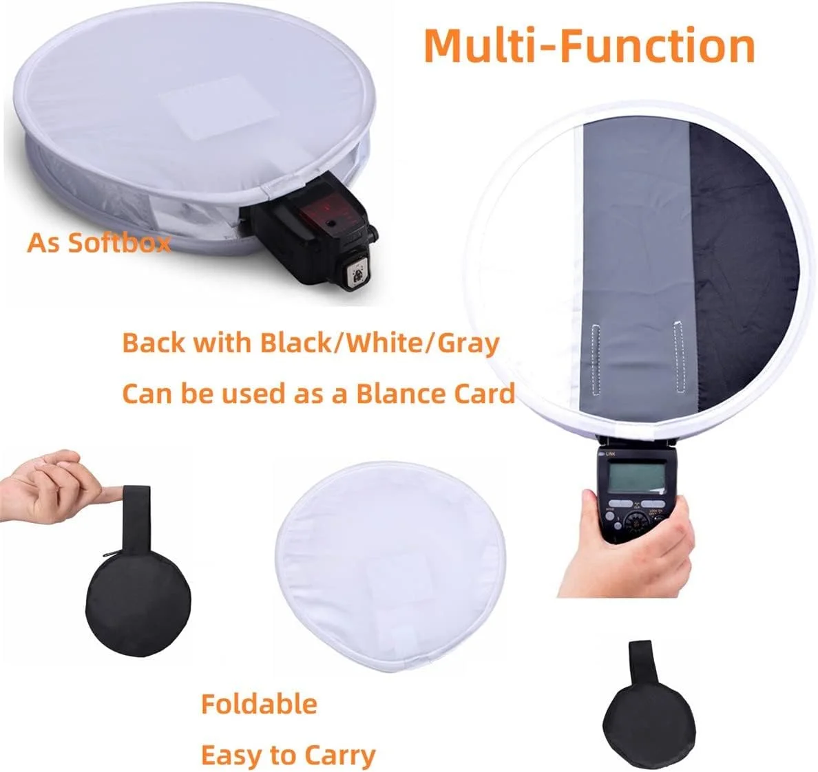 دیفیوزر کارت خاکستری تراز سفیدی Skeido، 31 سانتی متر، جعبه نرم قابل حمل، پخش کننده چند منظوره برای فلاش اسپیدلایت