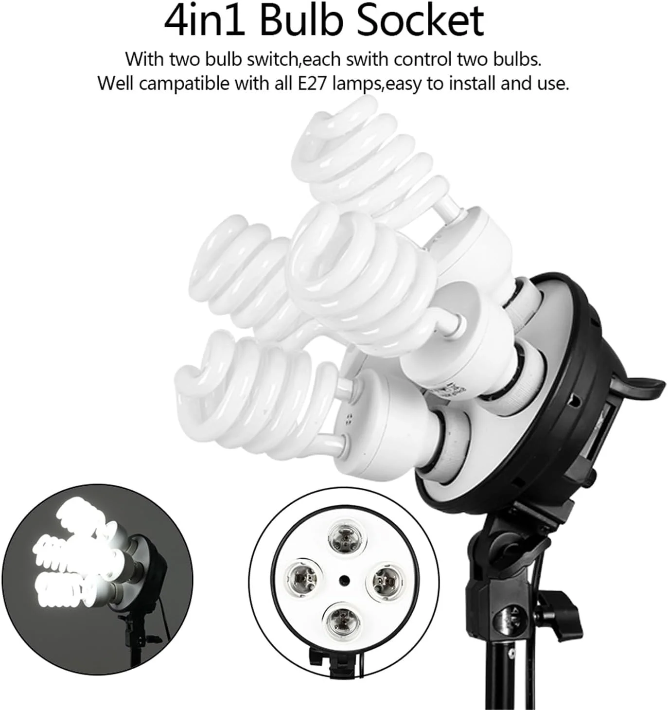 کیت نورپردازی استودیویی با سافت باکس، سرچهارشاخه نور، پایه 2 متری، 4 عدد لامپ 45 واتی و کیف حمل برای عکاسی پرتره و محصول