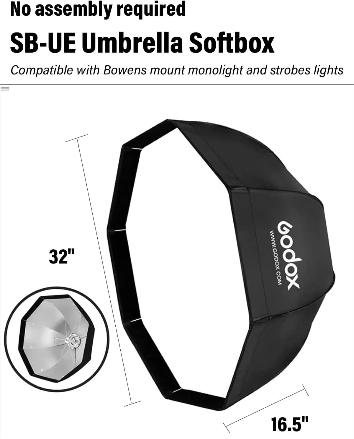 کیت سافت باکس بازتابنده هشت ضلعی چتری گودکس SB-UE با حلقه سرعت بوئنز و کیف حمل برای عکاسی پرتره یا محصول با نورپردازی ال ای دی USB سوپون (SB-UE، 32 اینچ هشت ضلعی)