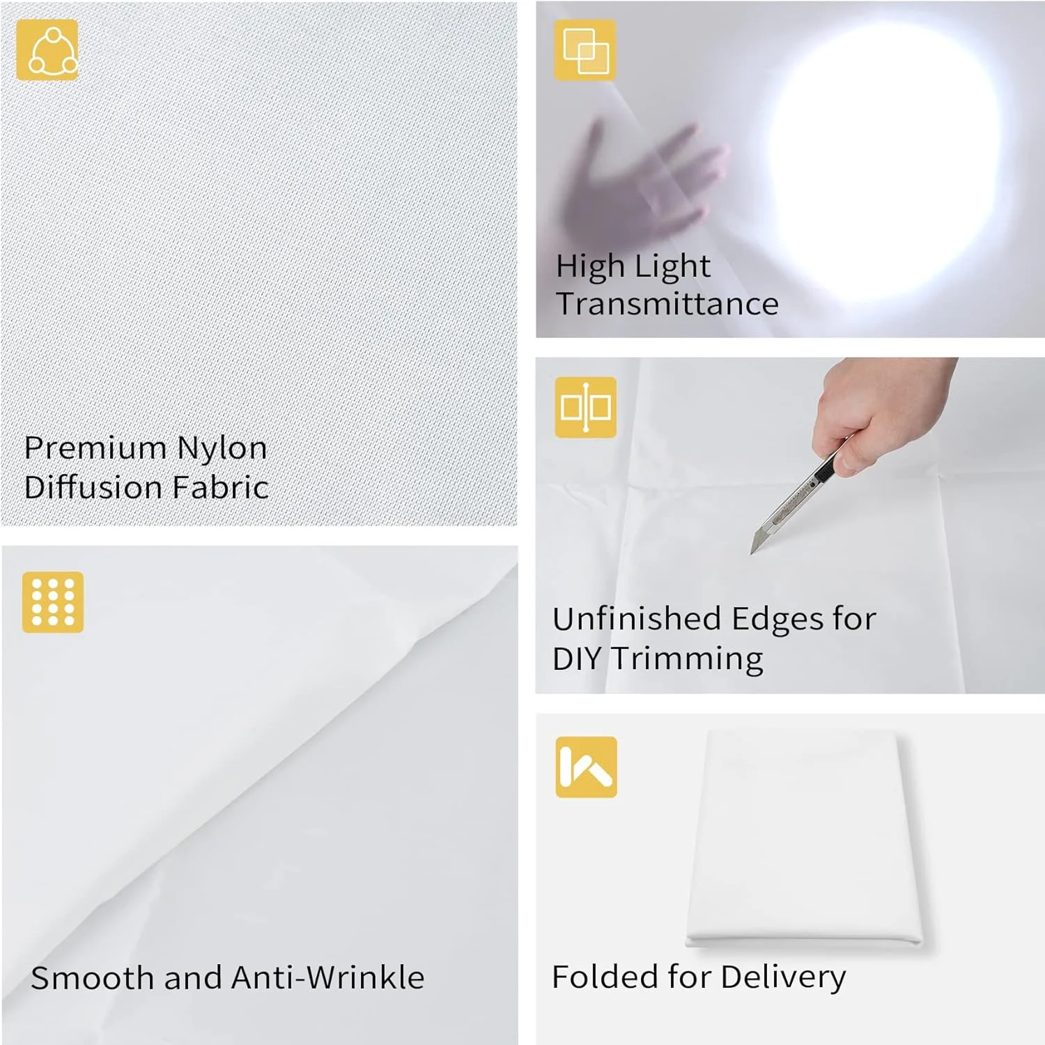 پارچه دیفیوزر سلنز 1 در 1.7 متری، ابریشم نایلونی سفید، اصلاح کننده نور بدون درز برای نورپردازی عکاسی، سافت باکس و چادرهای نور