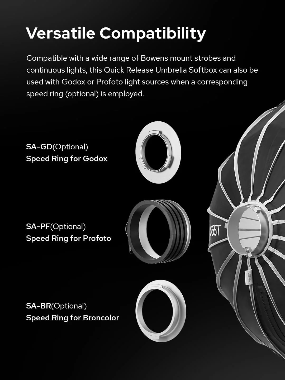 سافت باکس گودکس مدل S120T با قطر 120 سانتی متر، سافت باکس چتری با نصب سریع، مانت بوونز به همراه دیفیوزر های داخلی و خارجی قابل جابجایی، مناسب برای عکاسی، پخش زنده و مسافرت