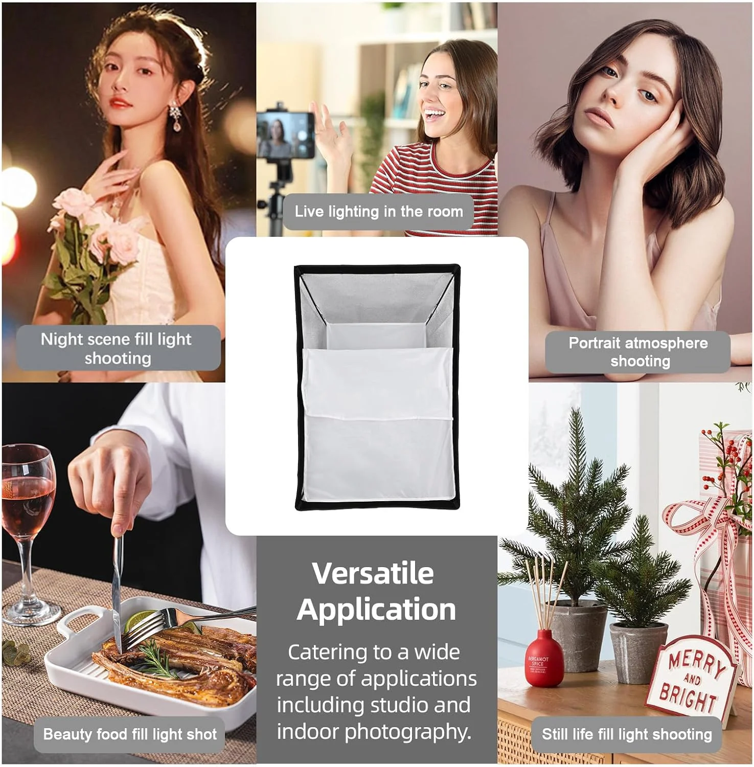 سافت باکس مستطیلی 60 در 90 سانتی متر با نصب بوئنز، گرید، پارچه نرم و کیف نگهداری برای نورپردازی استودیوی عکاسی محصول و پخش زنده