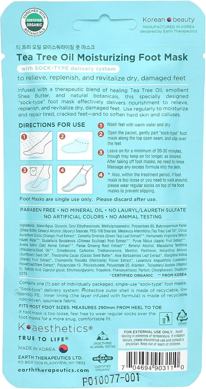 ماسک مرطوب کننده پا حاوی روغن درخت چای Earth Therapeutics - 1 عدد