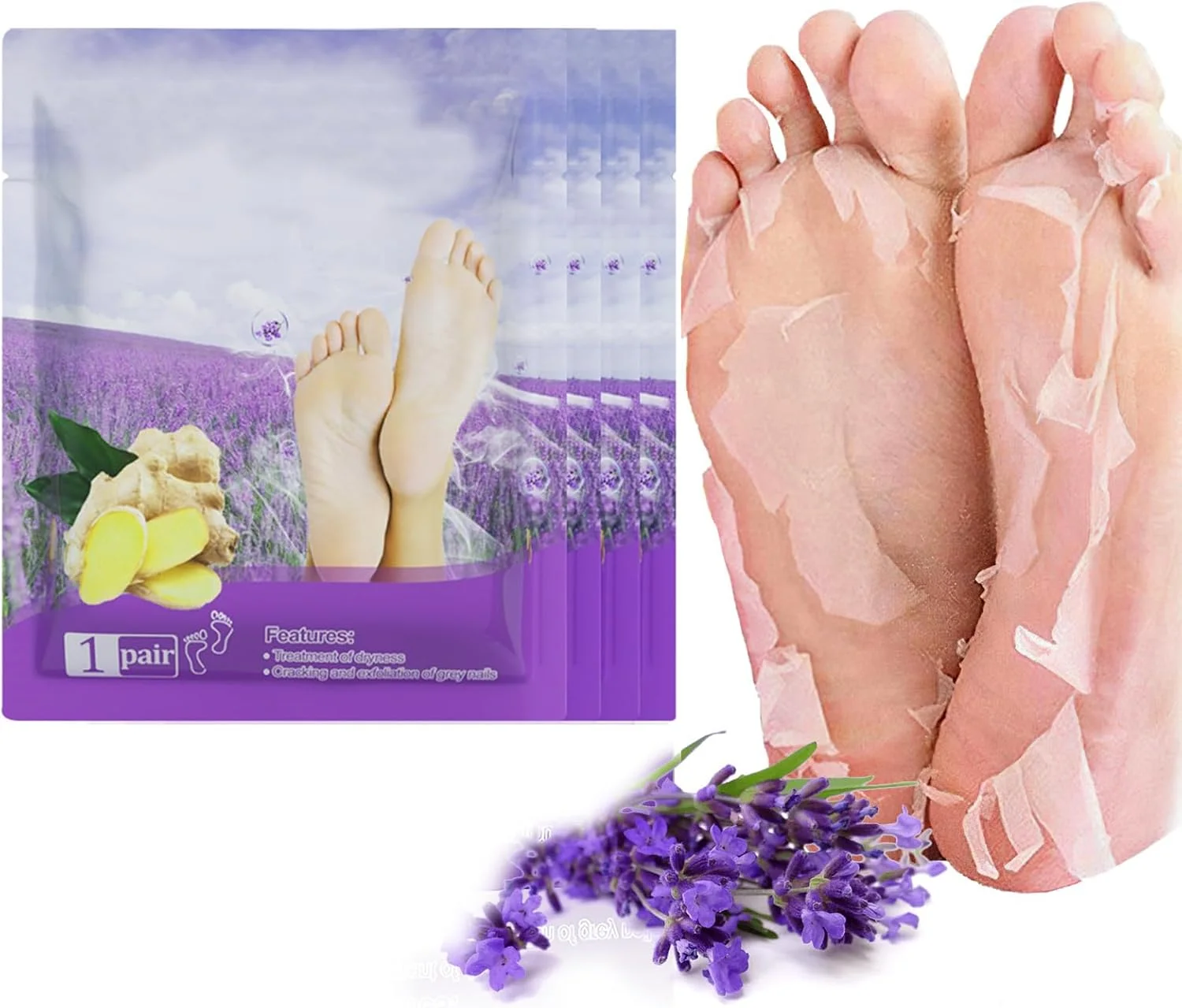 ماسک لایه بردار پا TERRIFI، 4 جفت ماسک پا لایه بردار، لایه بردار طبیعی برای پوست خشک و مرده، پینه، ترمیم پاشنه های زبر، مراقبت بیشتر از پا برای آقایان و خانم ها