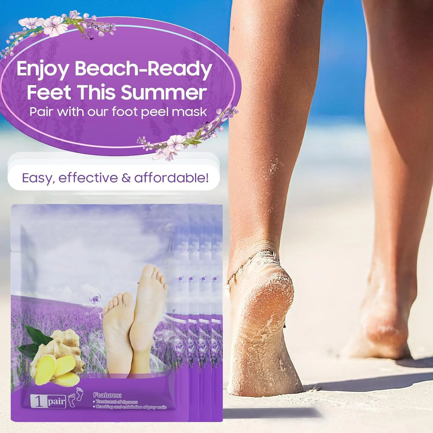 ماسک لایه بردار پا TERRIFI، 4 جفت ماسک پا لایه بردار، لایه بردار طبیعی برای پوست خشک و مرده، پینه، ترمیم پاشنه های زبر، مراقبت بیشتر از پا برای آقایان و خانم ها