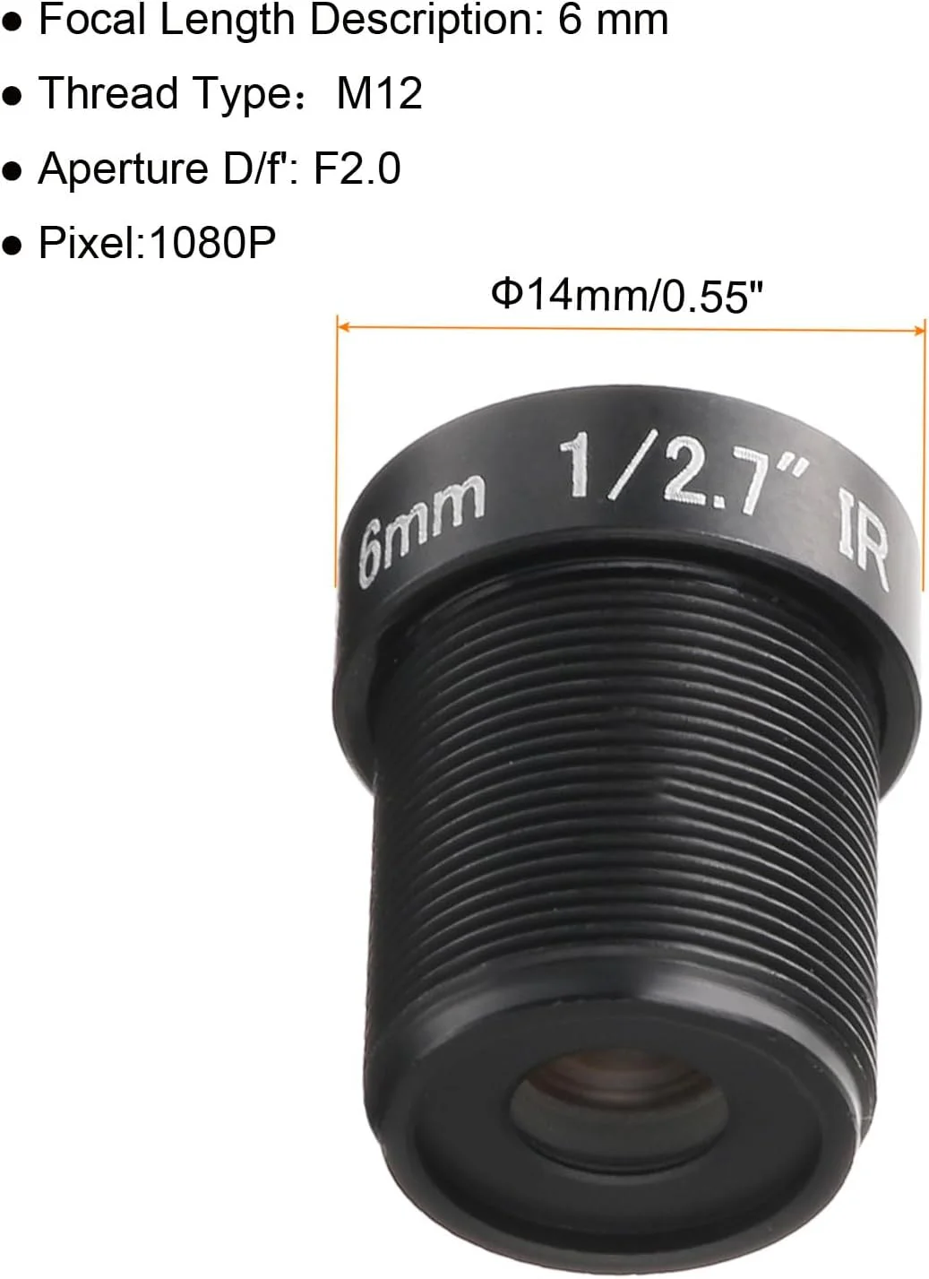 لنز دوربین مداربسته 6 میلی متری 1080P F2.0 FPV با زاویه دید گسترده، پایه M12، مشکی لنز دوربین مداربسته 6 میلی متری 1080P F2.0 FPV با زاویه دید گسترده، پایه M12، مشکی