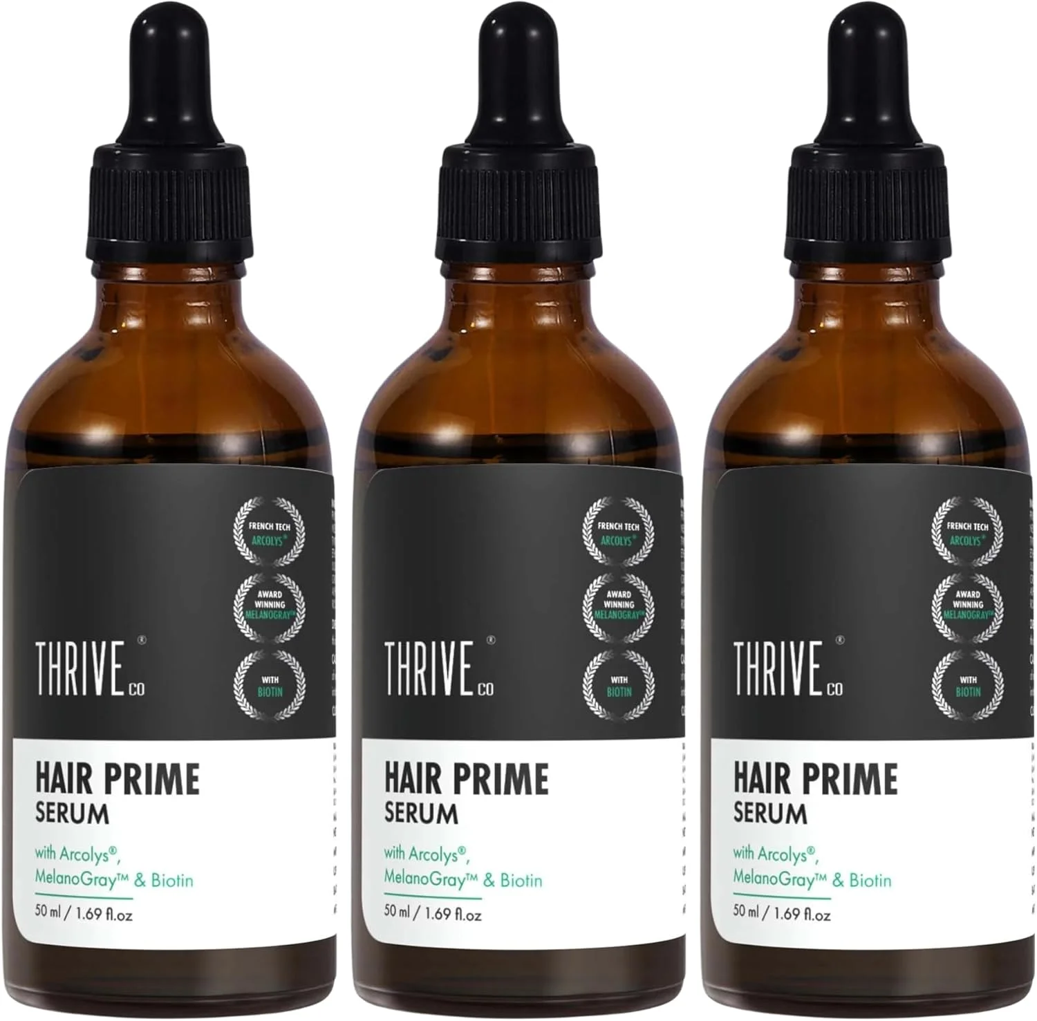 سرم تقویت کننده مو ThriveCo با Arcolys، بیوتین و عصاره چای سیاه، فرمول سبک، غیر چسبنده و بدون بو، فاقد آمونیاک و بدون تست حیوانی، 50 میلی لیتر، بسته 3 عددی