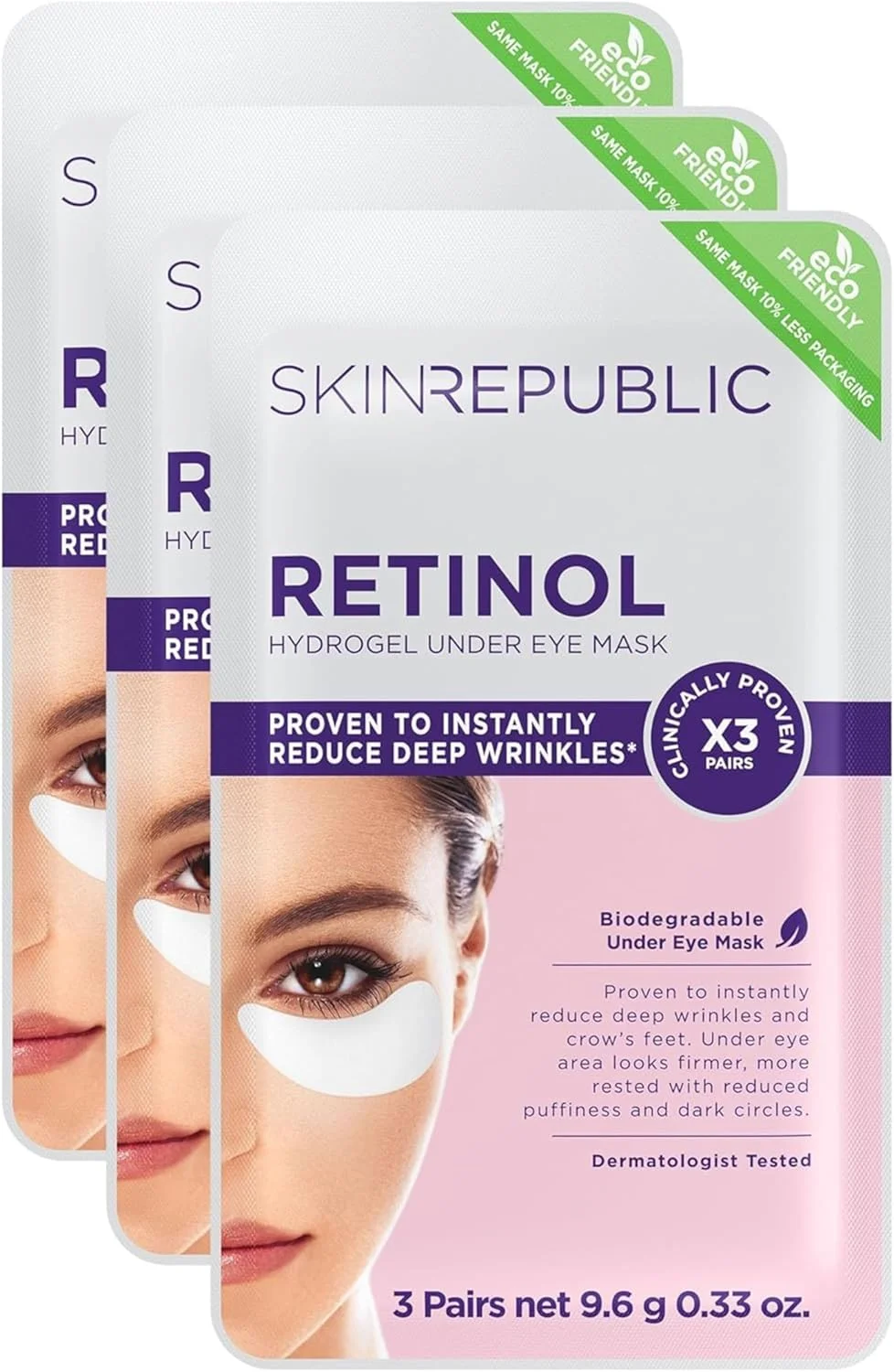 پچ های زیر چشم هیدروژل رتینول Skin Republic (9 جفت) - ماسک های زیر چشم با نیاسینامید و ویتامین B5، کاهش دهنده چین و چروک، پف و سیاهی دور چشم، آبرسان، روشن کننده و تسکین دهنده پوست