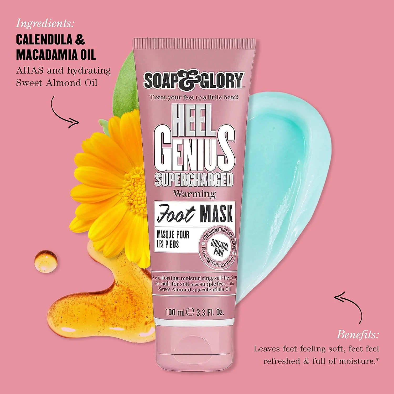 ماسک پا Soap & Glory Original Pink Heel Genius Supercharged - درمان خود-گرمایشی پا برای پاهای زبر و ترک خورده - بادام شیرین، روغن کالاندولا + مراقبت کرمی پا AHA - ماسک آبرسان پا (100 میلی لیتر) ماسک پا Soap & Glory Original Pink Heel Genius Supercharged - درمان خود-گرمایشی پا برای پاهای زبر و ترک خورده - بادام شیرین، روغن کالاندولا + مراقبت کرمی پا AHA - ماسک آبرسان پا (100 میلی لیتر)