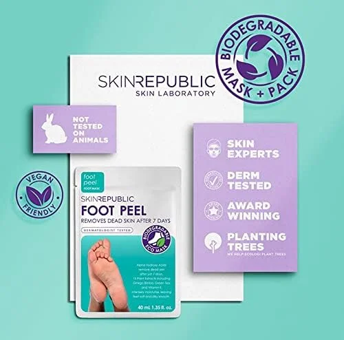 ماسک لایه بردار پا Skin Republic (یک جفت) - ماسک لایه بردار پا با AHA، جینکوبیلوبا و ویتامین E، از بین برنده پوست مرده، ترمیم کننده پاشنه های ترک خورده، نرم کننده پینه ها، صاف و آبرسان پا های خشک و زبر ماسک لایه بردار پا Skin Republic (یک جفت) - ماسک لایه بردار پا با AHA، جینکوبیلوبا و ویتامین E، از بین برنده پوست مرده، ترمیم کننده پاشنه های ترک خورده، نرم کننده پینه ها، صاف و آبرسان پا های خشک و زبر
