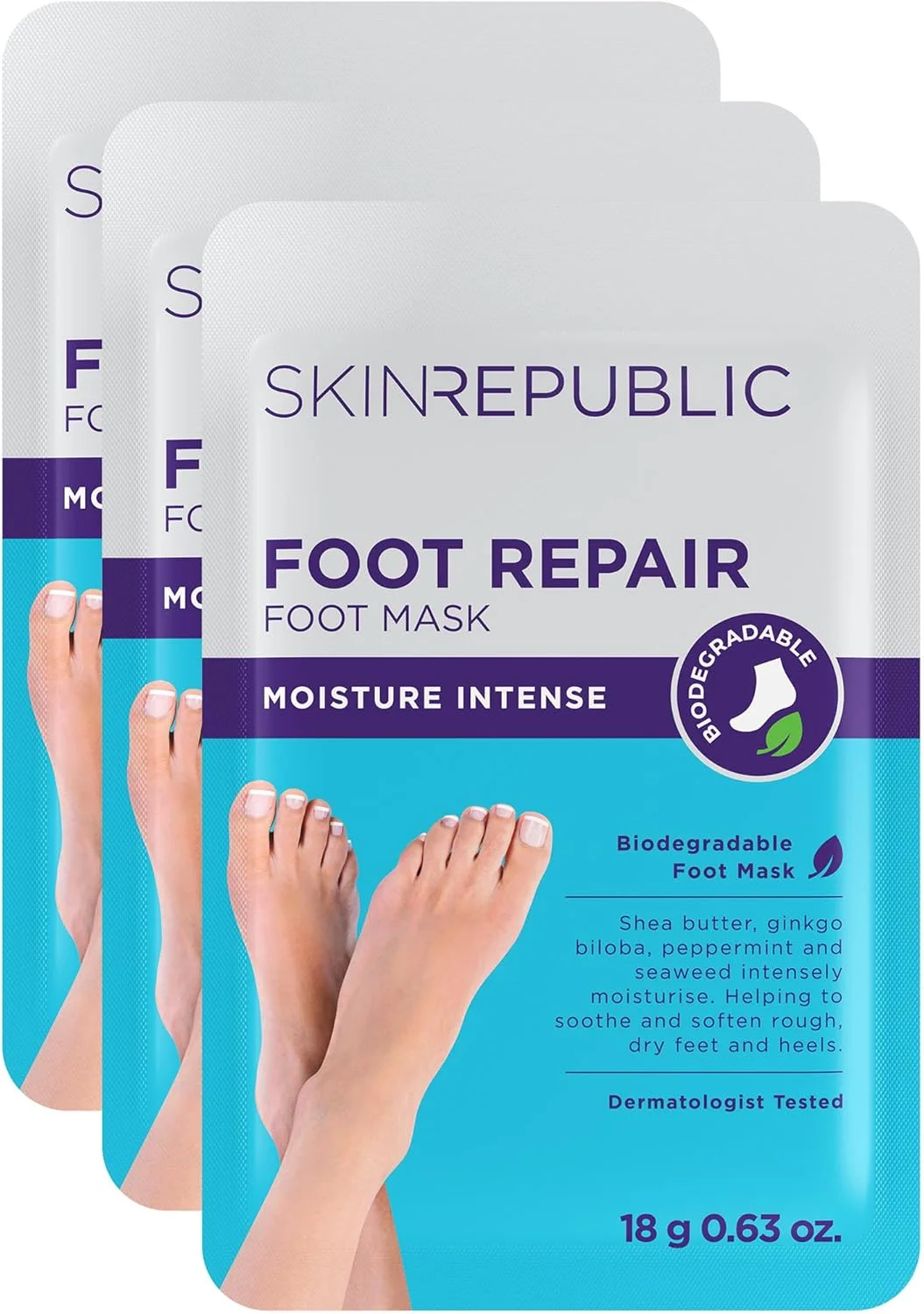 ماسک ترمیم کننده پا Skin Republic (3 جفت) - ماسک مرطوب کننده پا با شی باتر، جینکوبیلوبا، چای سبز، نعناع فلفلی و جلبک دریایی برای نرم کردن پاشنه های زبر و خشک، تسکین، ترمیم و احیای پوست آسیب دیده ماسک ترمیم کننده پا Skin Republic (3 جفت) - ماسک مرطوب کننده پا با شی باتر، جینکوبیلوبا، چای سبز، نعناع فلفلی و جلبک دریایی برای نرم کردن پاشنه های زبر و خشک، تسکین، ترمیم و احیای پوست آسیب دیده
