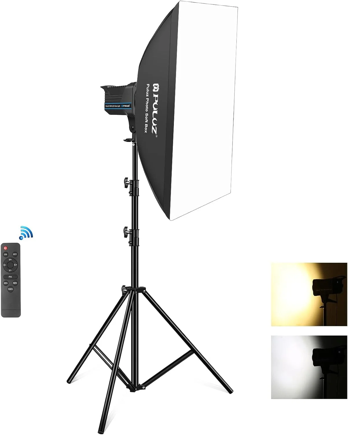 کیت نورپردازی سافت باکس PULUZ، سیستم نورپردازی مداوم عکاسی 92 سانتی متری با لامپ های ال ای دی 150 واتی 3200-5600K و ریموت برای ضبط ویدیو/عکاسی پرتره و محصول