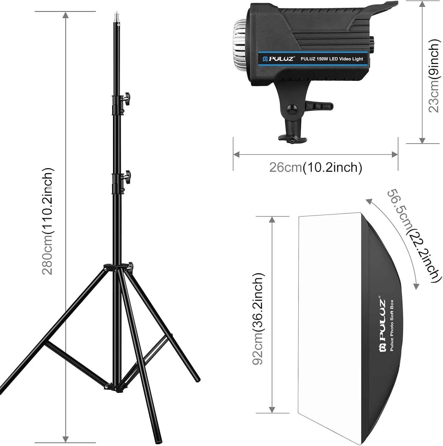 کیت نورپردازی سافت باکس PULUZ، سیستم نورپردازی مداوم عکاسی 92 سانتی متری با لامپ های ال ای دی 150 واتی 3200-5600K و ریموت برای ضبط ویدیو/عکاسی پرتره و محصول کیت نورپردازی سافت باکس PULUZ، سیستم نورپردازی مداوم عکاسی 92 سانتی متری با لامپ های ال ای دی 150 واتی 3200-5600K و ریموت برای ضبط ویدیو/عکاسی پرتره و محصول