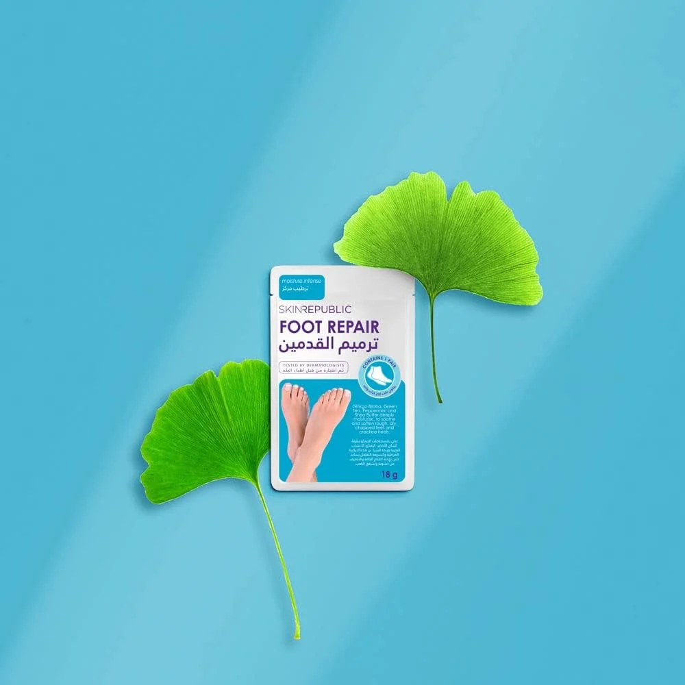 ماسک ترمیم کننده پا Skin Republic (یک جفت) - ماسک مرطوب کننده پا با شی باتر، جینکوبیلوبا، چای سبز، نعناع فلفلی و جلبک دریایی برای نرم کردن پاشنه های زبر و خشک، تسکین، ترمیم و احیای پوست آسیب دیده ماسک ترمیم کننده پا Skin Republic (یک جفت) - ماسک مرطوب کننده پا با شی باتر، جینکوبیلوبا، چای سبز، نعناع فلفلی و جلبک دریایی برای نرم کردن پاشنه های زبر و خشک، تسکین، ترمیم و احیای پوست آسیب دیده