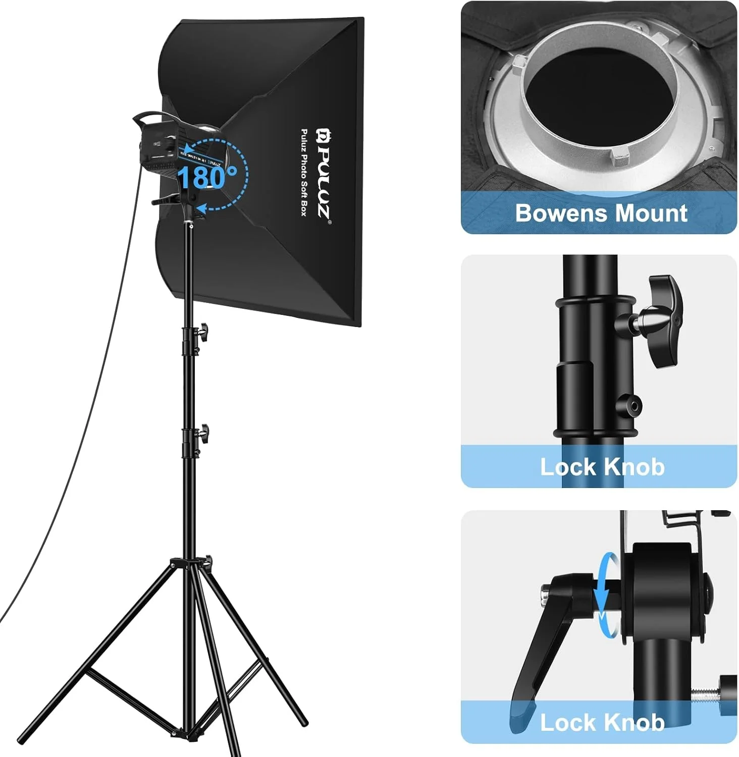 کیت نورپردازی سافت باکس PULUZ، سیستم نورپردازی مداوم عکاسی 92 سانتی متری با لامپ های ال ای دی 150 واتی 3200-5600K و ریموت برای ضبط ویدیو/عکاسی پرتره و محصول کیت نورپردازی سافت باکس PULUZ، سیستم نورپردازی مداوم عکاسی 92 سانتی متری با لامپ های ال ای دی 150 واتی 3200-5600K و ریموت برای ضبط ویدیو/عکاسی پرتره و محصول