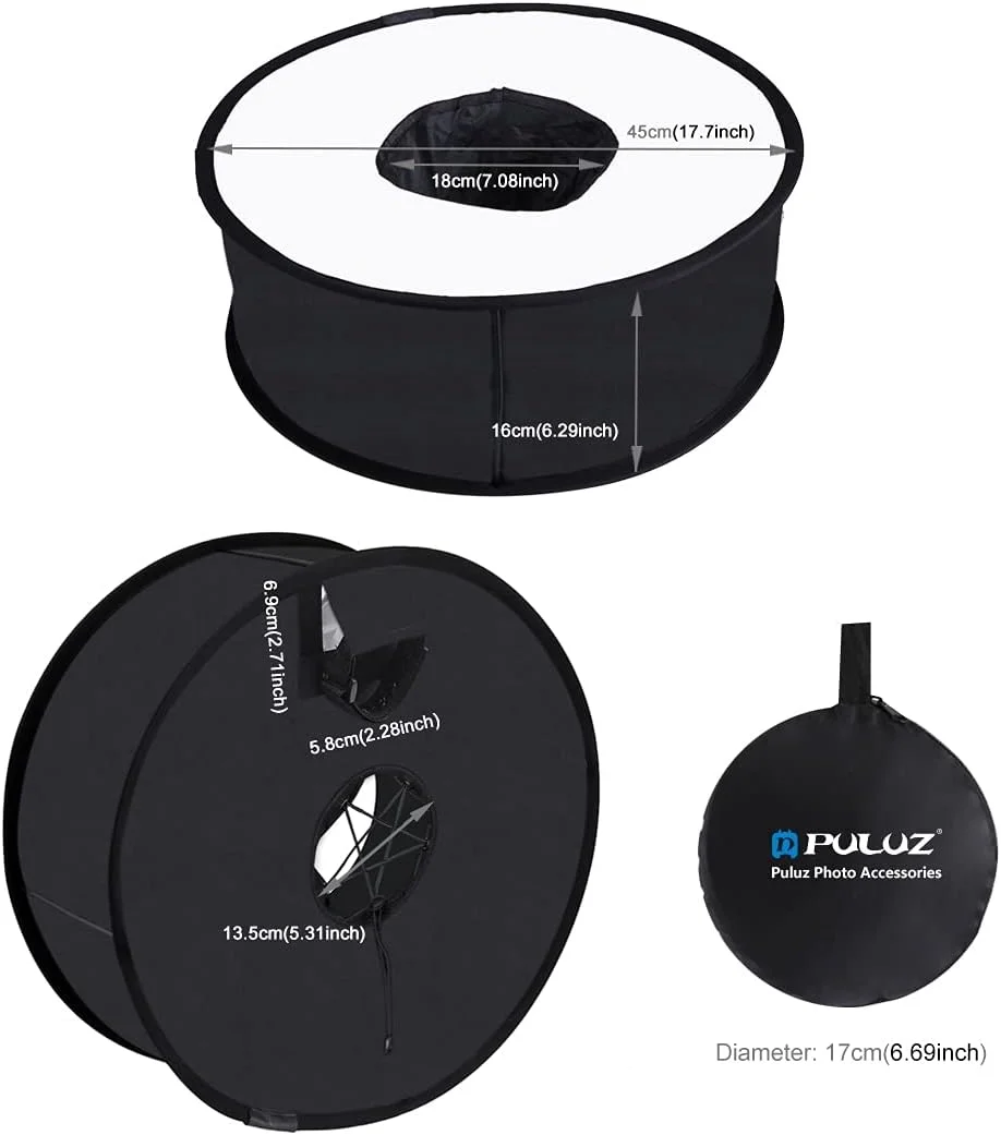 نرم باکس فلاش گرد PULUZ، 45 سانتی متر، قابل حمل، دیفیوزر فلاش حلقه ای، سافت باکس برای عکاسی ماکرو، پرتره، استودیویی، اصلاح کننده نور