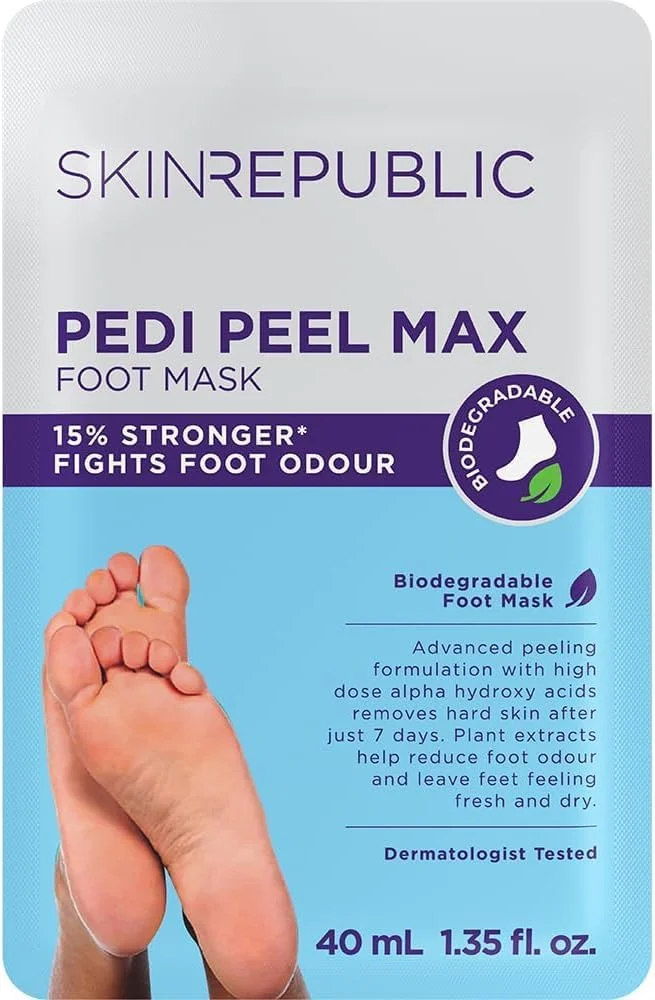 ماسک پا لایه بردار Skin Republic Pedi Peel (یک جفت) برای پوست خشک - 15% AHA قوی تر برای لایه برداری قوی، کنترل بو، از بین بردن پوست سفت، پینه و ترک پاشنه پا در 7 روز - ساخت کره