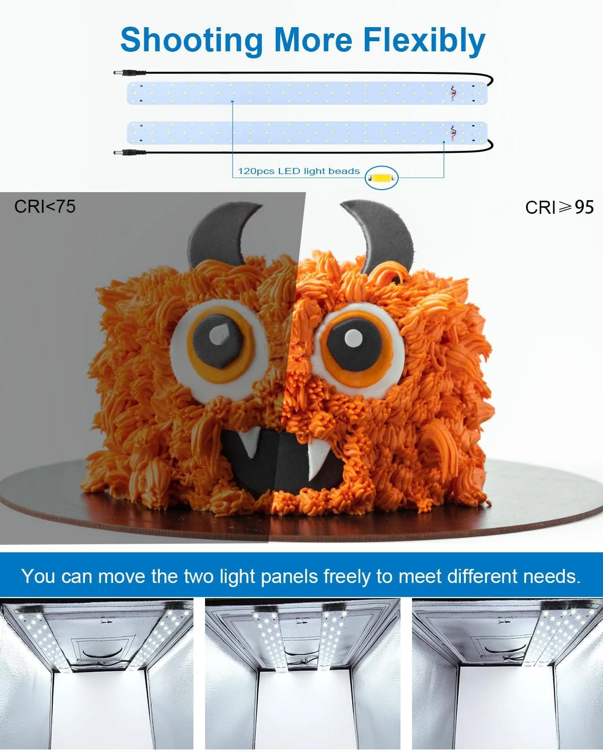 جعبه نور عکاسی PULUZ، 60x40x50 سانتی متر، کیت چادر عکاسی حرفه ای با نورپردازی سفید با قابلیت تنظیم نور CRI >95، دارای 366+366 چراغ LED + 4 پس زمینه عکس برای نمایش محصول