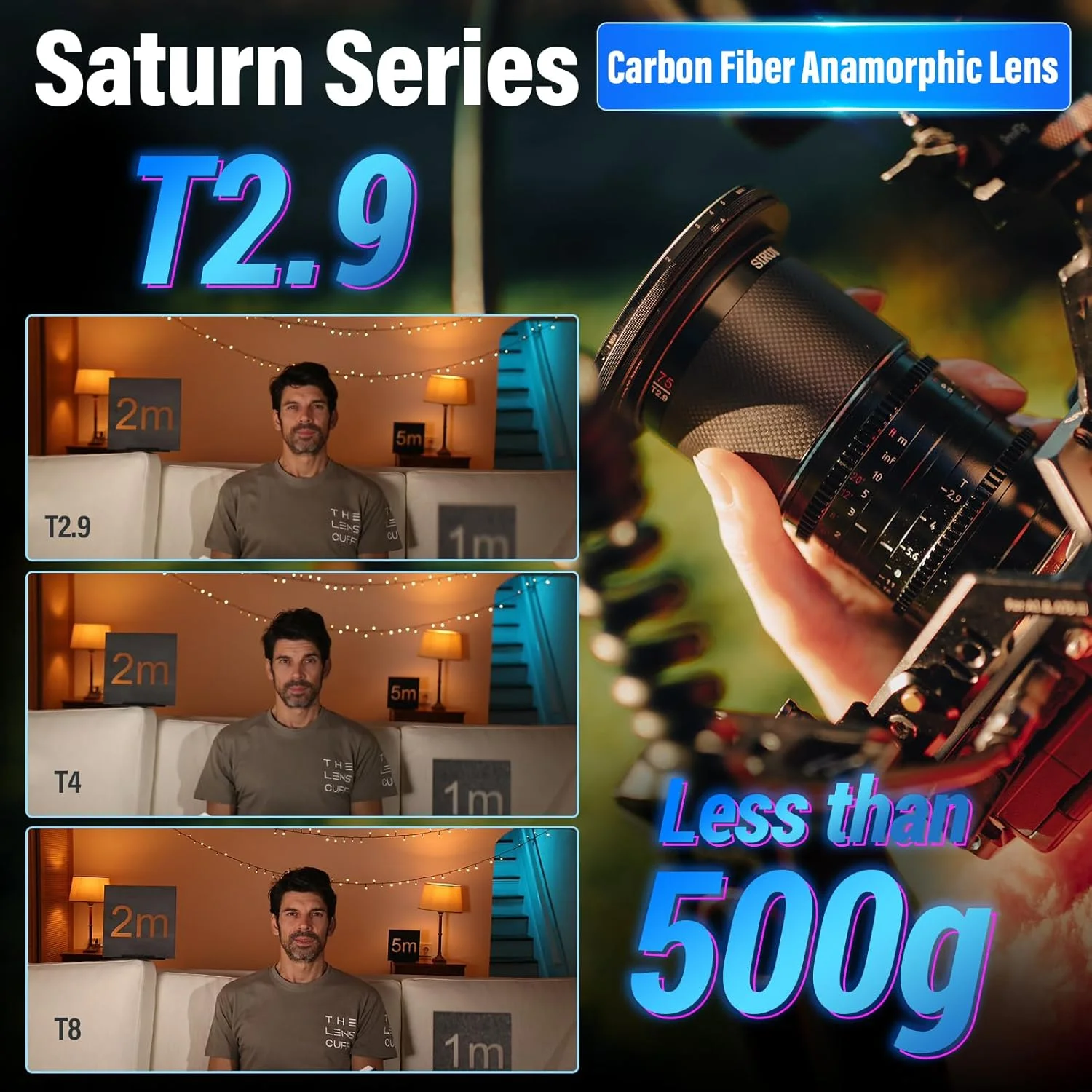 لنز آنامورفیک فیبر کربنی فول فریم SIRUI Saturn با دهانه RF، 35mm، 50mm، 75mm T2.9 1.6X، لنز سینمایی با وزن کمتر از 500 گرم (نور آبی) لنز آنامورفیک فیبر کربنی فول فریم SIRUI Saturn با دهانه RF، 35mm، 50mm، 75mm T2.9 1.6X، لنز سینمایی با وزن کمتر از 500 گرم (نور آبی)