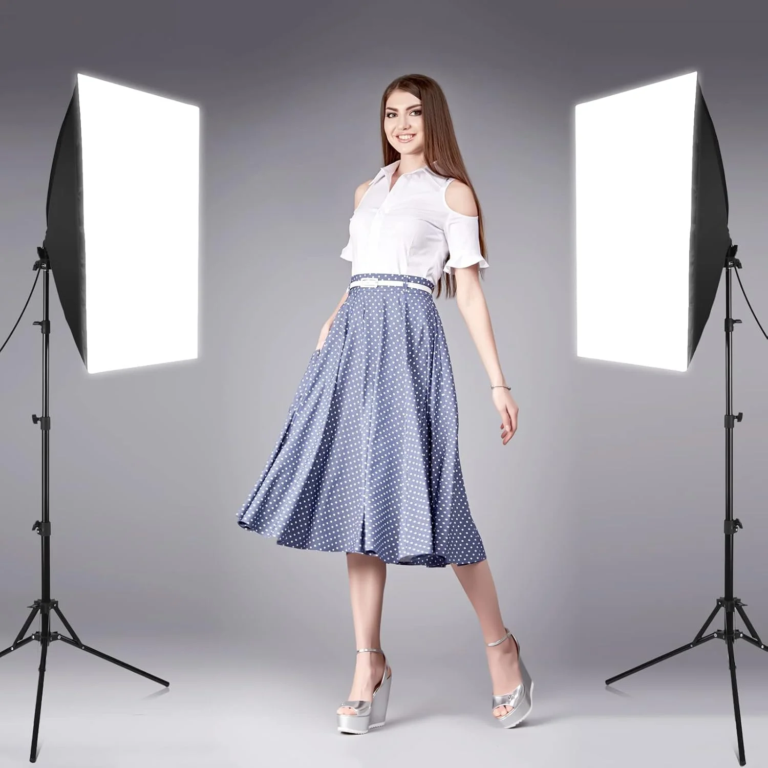 کیت نورپردازی سافت باکس استودیویی حرفه ای با 2 عدد لامپ 23 واتی، پایه و کیف حمل برای عکاسی پرتره، محصول، فیلمبرداری زنده و گیمینگ کیت نورپردازی سافت باکس استودیویی حرفه ای با 2 عدد لامپ 23 واتی، پایه و کیف حمل برای عکاسی پرتره، محصول، فیلمبرداری زنده و گیمینگ