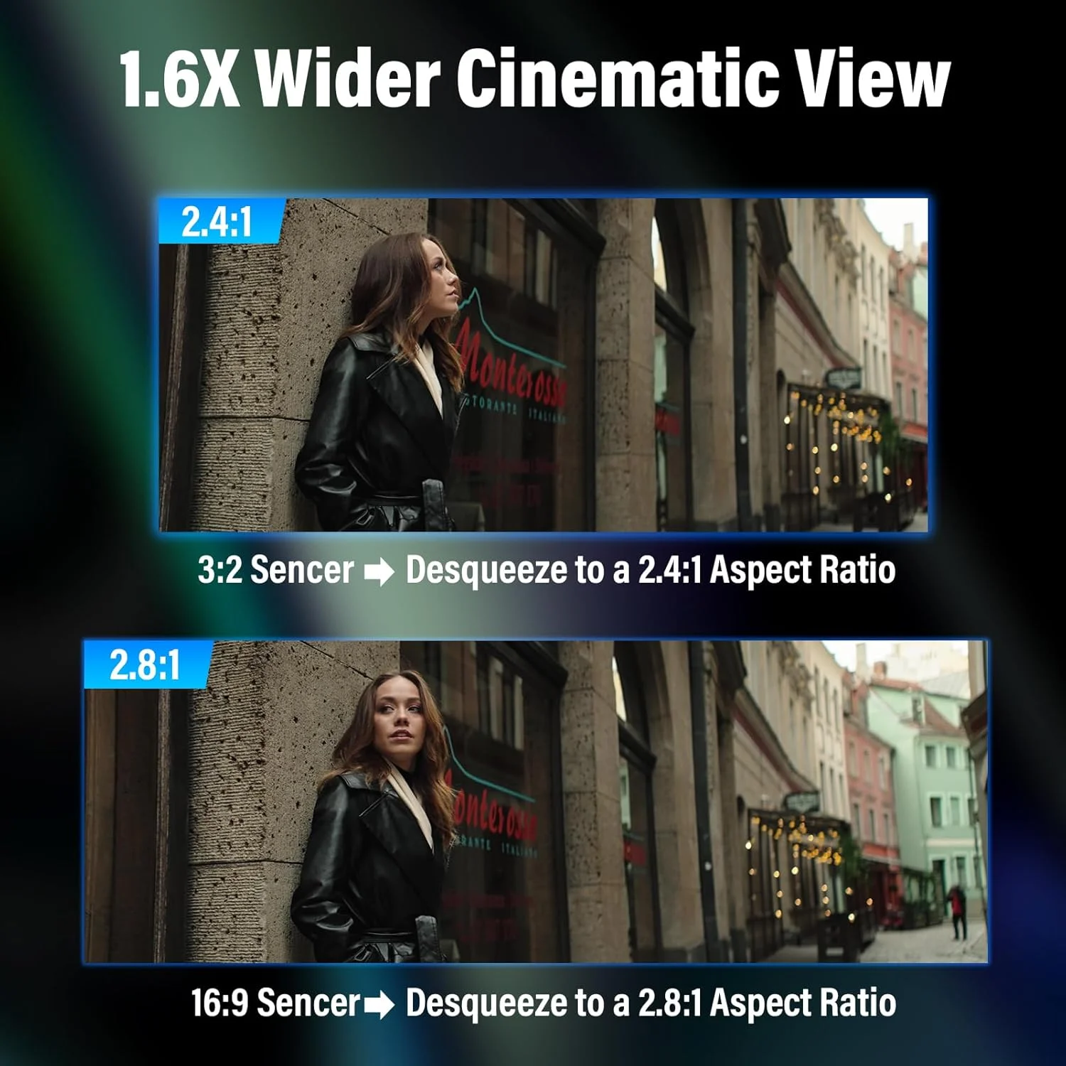 لنز آنامورفیک فیبر کربنی فول فریم SIRUI Saturn با دهانه RF، 35mm، 50mm، 75mm T2.9 1.6X، لنز سینمایی با وزن کمتر از 500 گرم (نور آبی) لنز آنامورفیک فیبر کربنی فول فریم SIRUI Saturn با دهانه RF، 35mm، 50mm، 75mm T2.9 1.6X، لنز سینمایی با وزن کمتر از 500 گرم (نور آبی)
