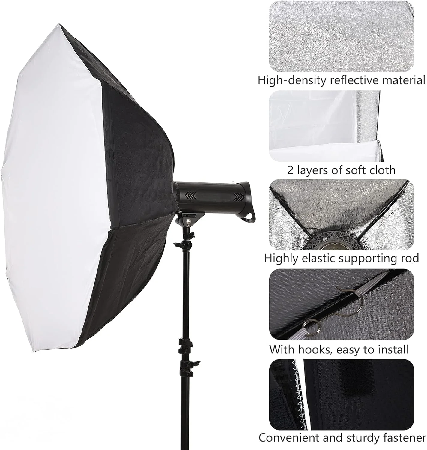 سافت باکس هشت ضلعی 95 سانتی متری حرفه ای تاشو قابل حمل با مانت بوونز و کیف نگهداری برای پرتره، پخش زنده و ویدیو