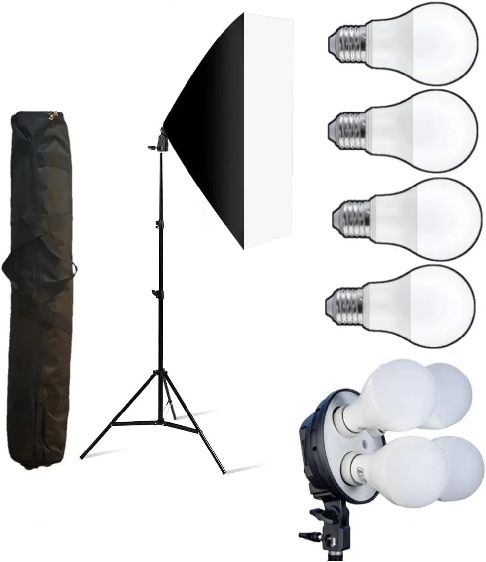کیت نورپردازی سافت باکس تکی Powerpak SL-4BS | کیت نور استودیویی 4 لامپ LED | پایه نورپردازی 2.6 متری | تجهیزات عکاسی و فیلمبرداری استودیویی