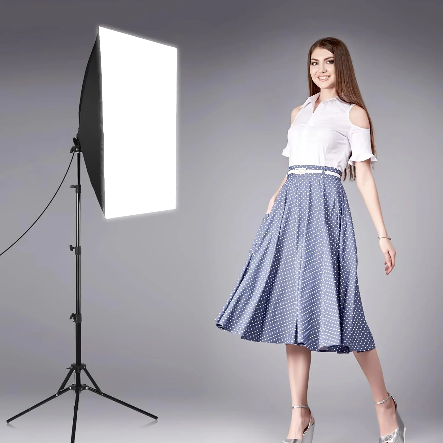 کیت نورپردازی سافت باکس استودیویی حرفه ای با لامپ 23 واتی 28 در 20 اینچی، پایه قابل تنظیم 2 متری و کیف حمل برای پرتره، محصول، ویدیو، پخش زنده و گیمینگ