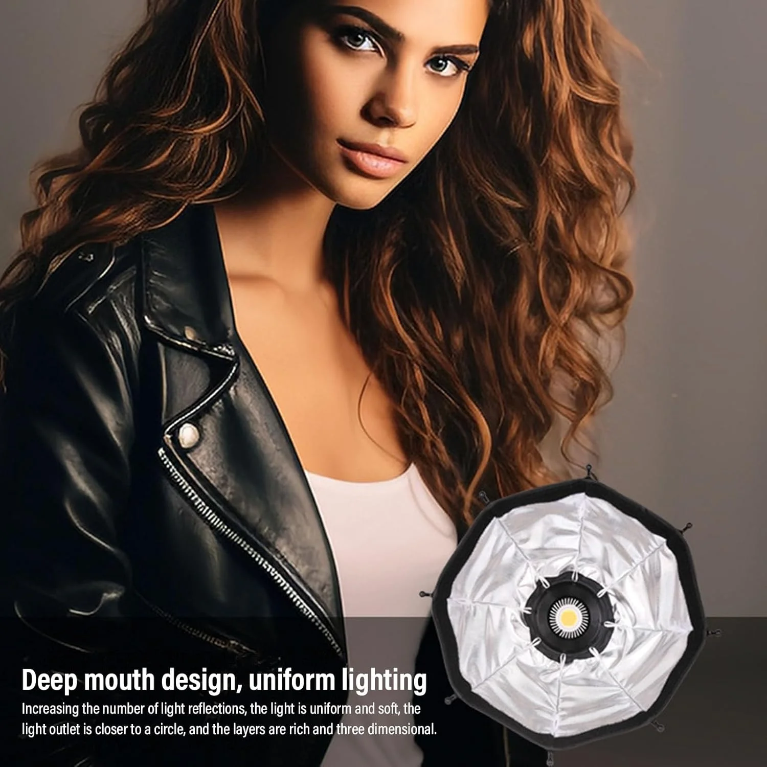 سافت باکس هشت ضلعی 24x29 سانتی متری، برای سافت باکس گرید لانه زنبوری مانت بوونز، تاشو سریع، نور پرکننده چتری COB با دیفیوزر، گرید و کیف حمل