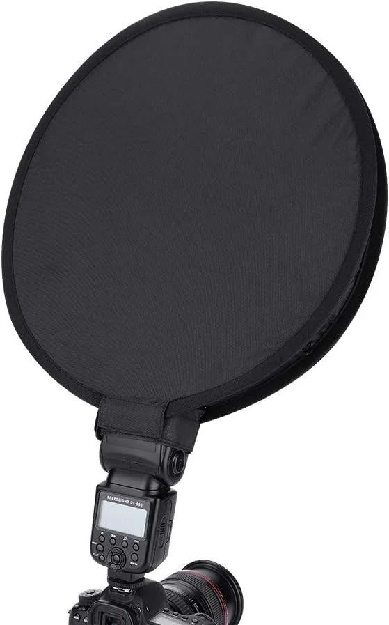 نرم کننده نور فلاش قابل حمل 40 سانتی متری - پخش کننده نور بازتابنده برای فلاش دوربین - نصب آسان، مناسب برای نایلون/پارچه خارجی، سیاه/سفید