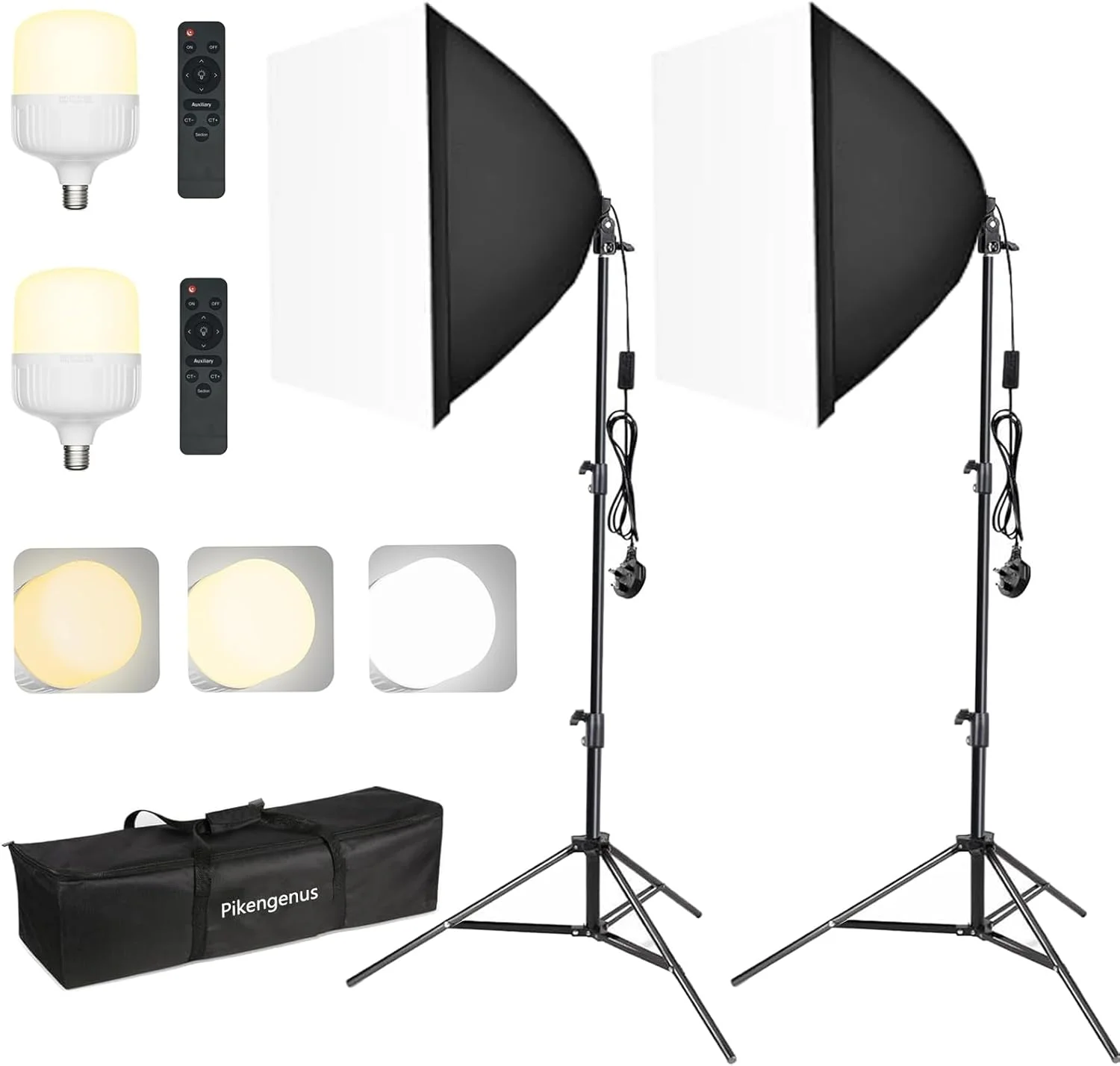 کیت نورپردازی سافت باکس معادل 950 وات، سافت باکس 60x60 سانتی متر، دمای رنگ قابل تنظیم 3200K-6500K، چراغ های استودیویی برای عکاسی/ضبط/پخش زنده/عکاسی پرتره (2 عدد)