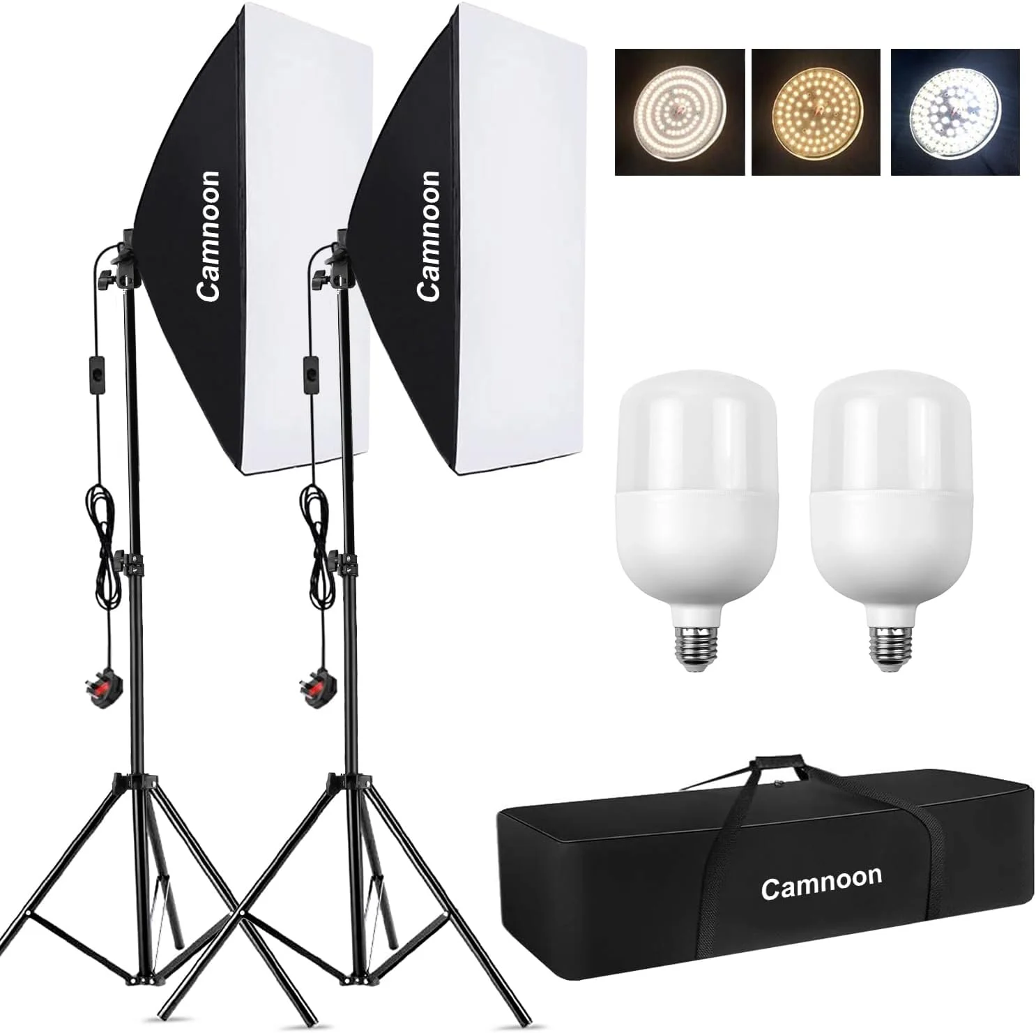 کیت نورپردازی استودیویی سافت باکس با ال ای دی 105 وات، 2 عدد سافت باکس 50x70 سانتی متر، 2 عدد پایه 2 متری و کیف حمل، مناسب برای عکاسی پرتره، محصول، عکس و فیلم
