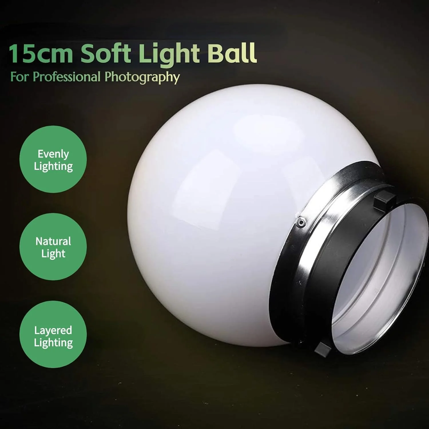 گوی نور نرم برای عکاسی، دیفیوزر شفاف 15 سانتی متری گوی نور نرم برای مانت بوئنز، زاویه نورپردازی 360 درجه، گنبد پخش کننده نور برای عکاسی پرتره هنری تبلیغاتی