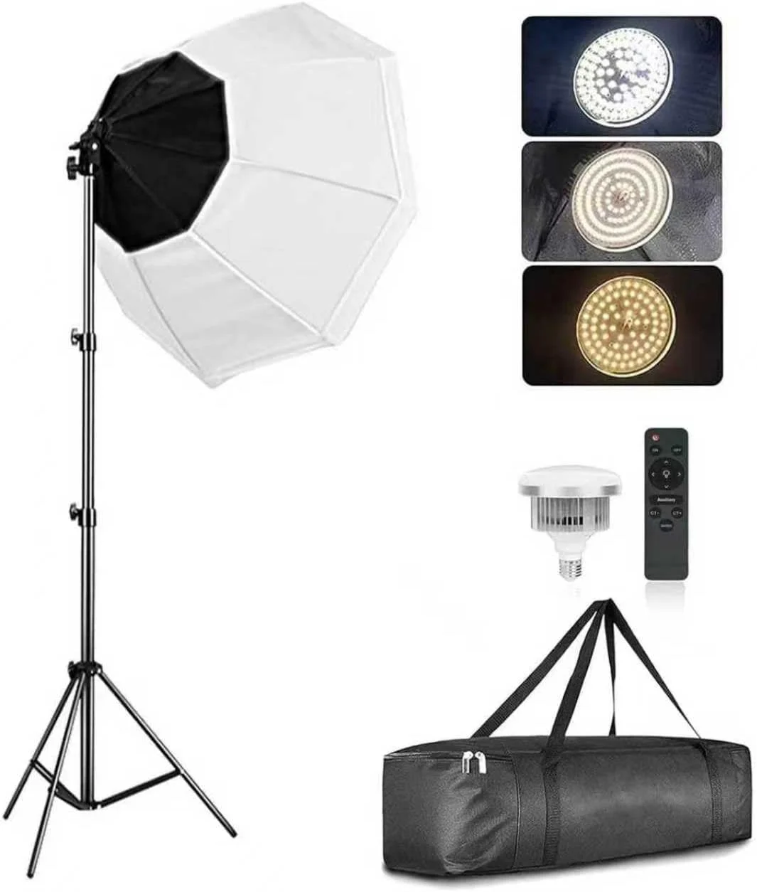 کیت نورپردازی سافت باکس عکاسی با لامپ ال ای دی 380 وات 3 رنگ 3000K-7500K با کنترل از راه دور، سافت باکس نور 360 درجه، 1 * پایه نور 2 متری، برای نور استودیویی برای عکاسی/پخش زنده/ضبط ویدیو