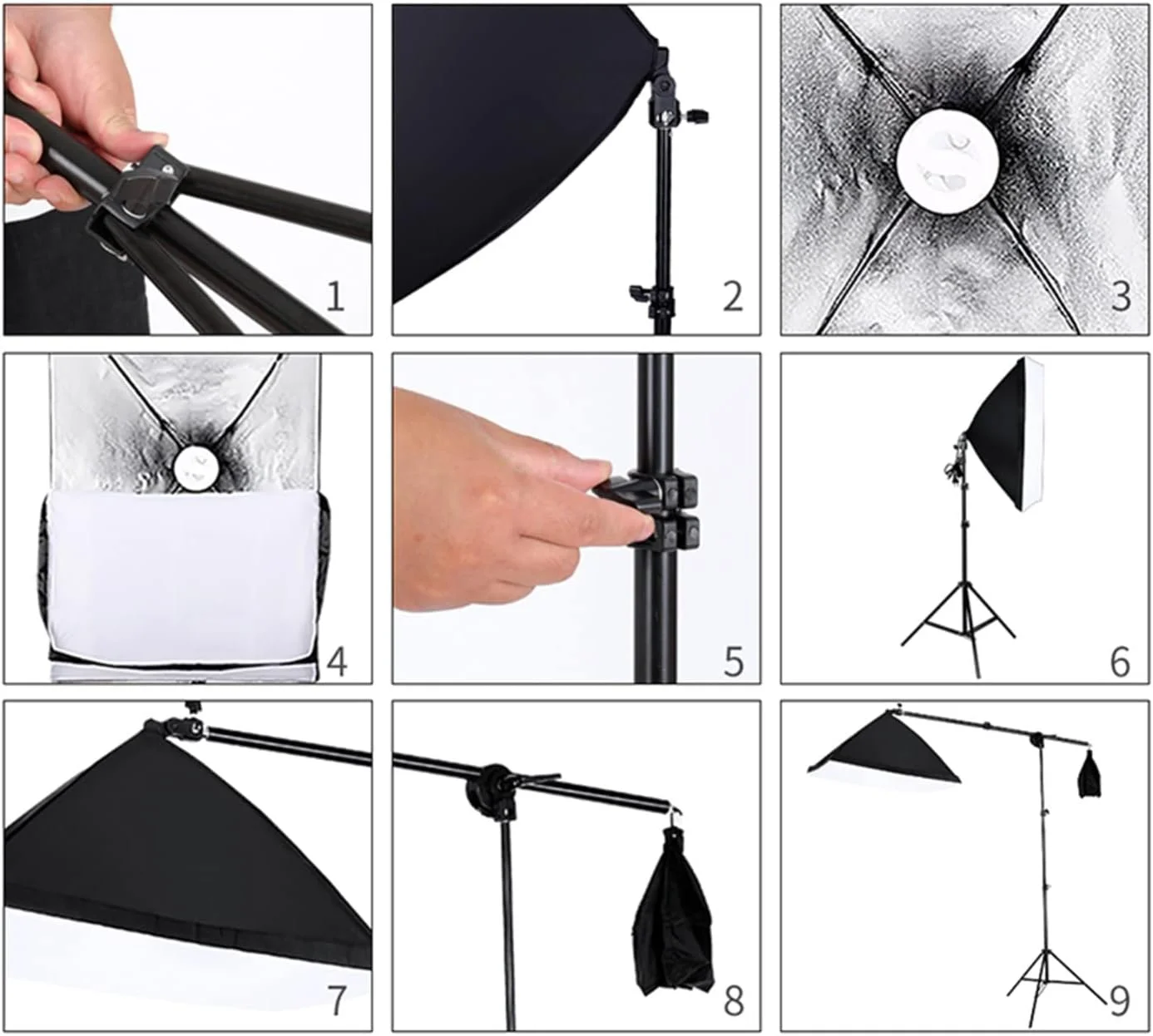 پایه نگهدارنده پس زمینه عکاسی آفتاب، کیت نورپردازی سافت باکس، تجهیزات جانبی استودیو عکس با 3 عدد پس زمینه و پایه سه پایه