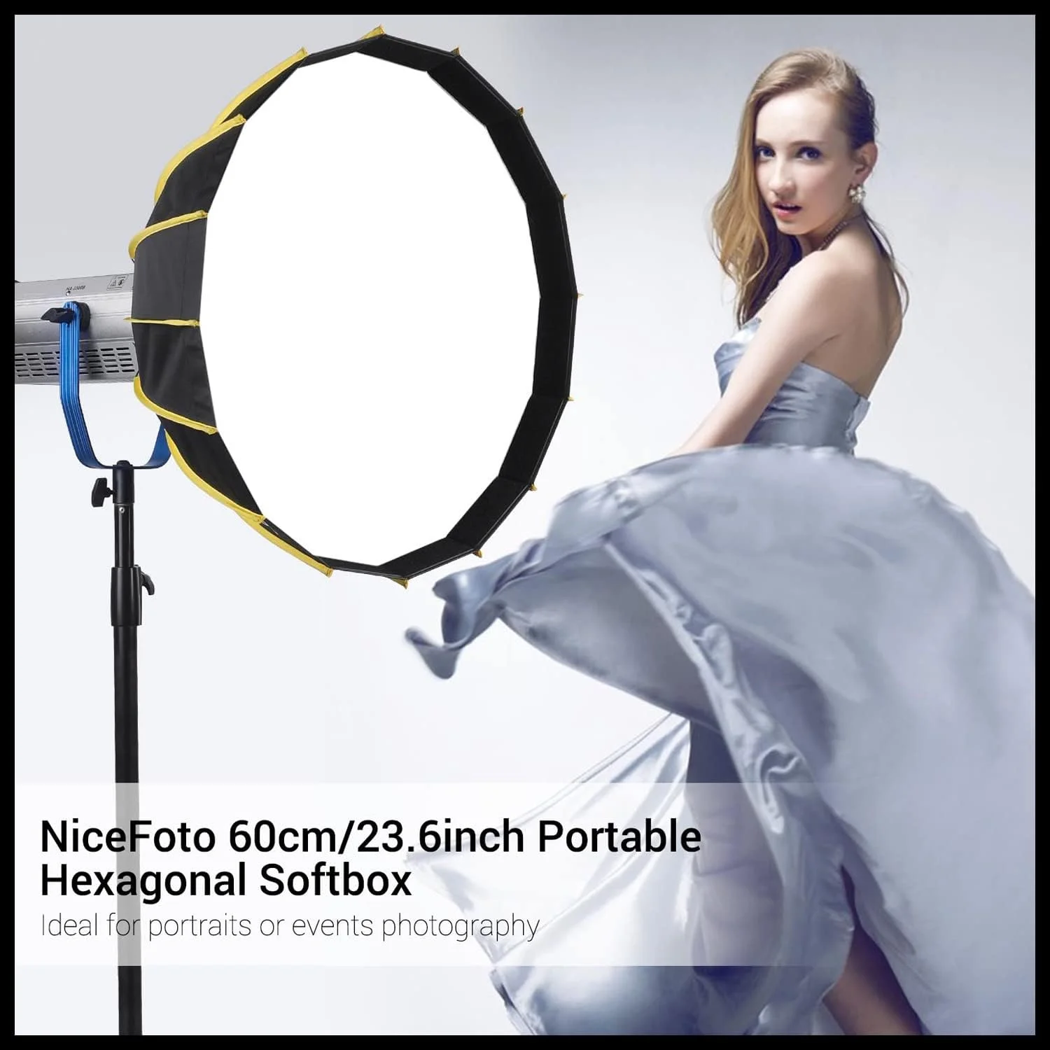 سافت باکس شش ضلعی قابل حمل Pepisky با نصب سریع، پارچه نرم، نوار گرید و طراحی چتر بازتابنده نقره ای برای لوازم جانبی نور فلاش استودیویی Speedlite، 60 سانتی متر سافت باکس شش ضلعی قابل حمل Pepisky با نصب سریع، پارچه نرم، نوار گرید و طراحی چتر بازتابنده نقره ای برای لوازم جانبی نور فلاش استودیویی Speedlite، 60 سانتی متر