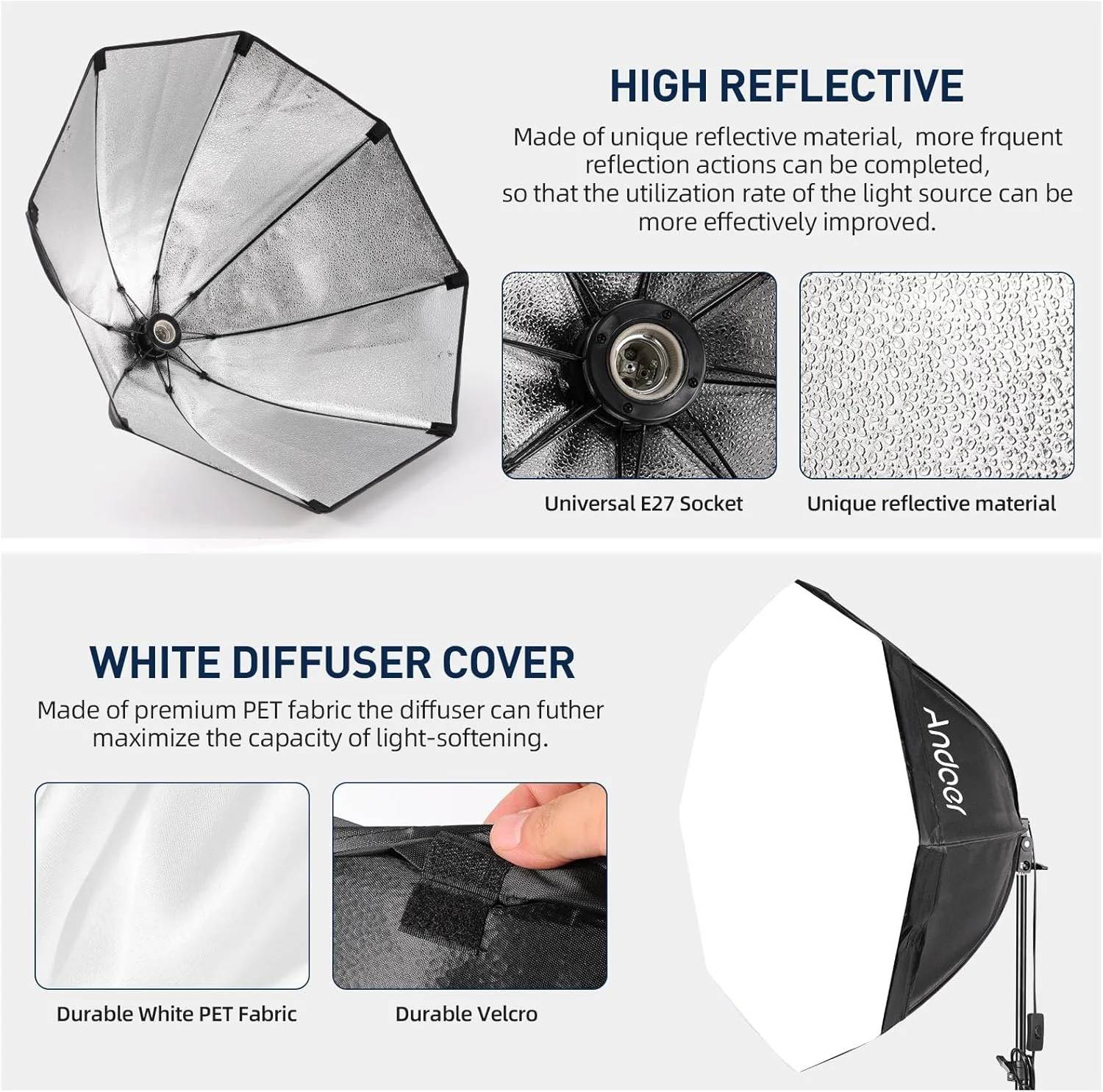 ست نورپردازی استودیویی پپیسکی شامل سافت باکس، چراغ LED 85 واتی 2800K-5700K (2 عدد)، سافت باکس هشت ضلعی (2 عدد)، پایه نور 2 متری (2 عدد)، کنترل از راه دور (2 عدد) و کیف حمل (1 عدد) مناسب برای پرتره و عکاسی محصول