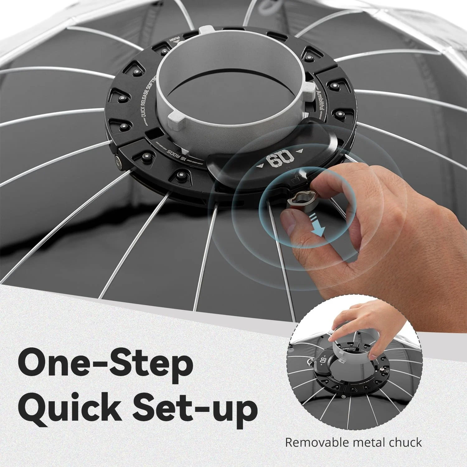 سافت باکس پارابولیک 60 سانتی‌متری Ambitful با نصب سریع، سافت باکس شانزده ضلعی با مانت بوئنز به همراه 2 دیفیوزر و شبکه لانه زنبوری و کیف حمل، سازگار با فلاش اسپیدلایت استودیویی و مونولایت