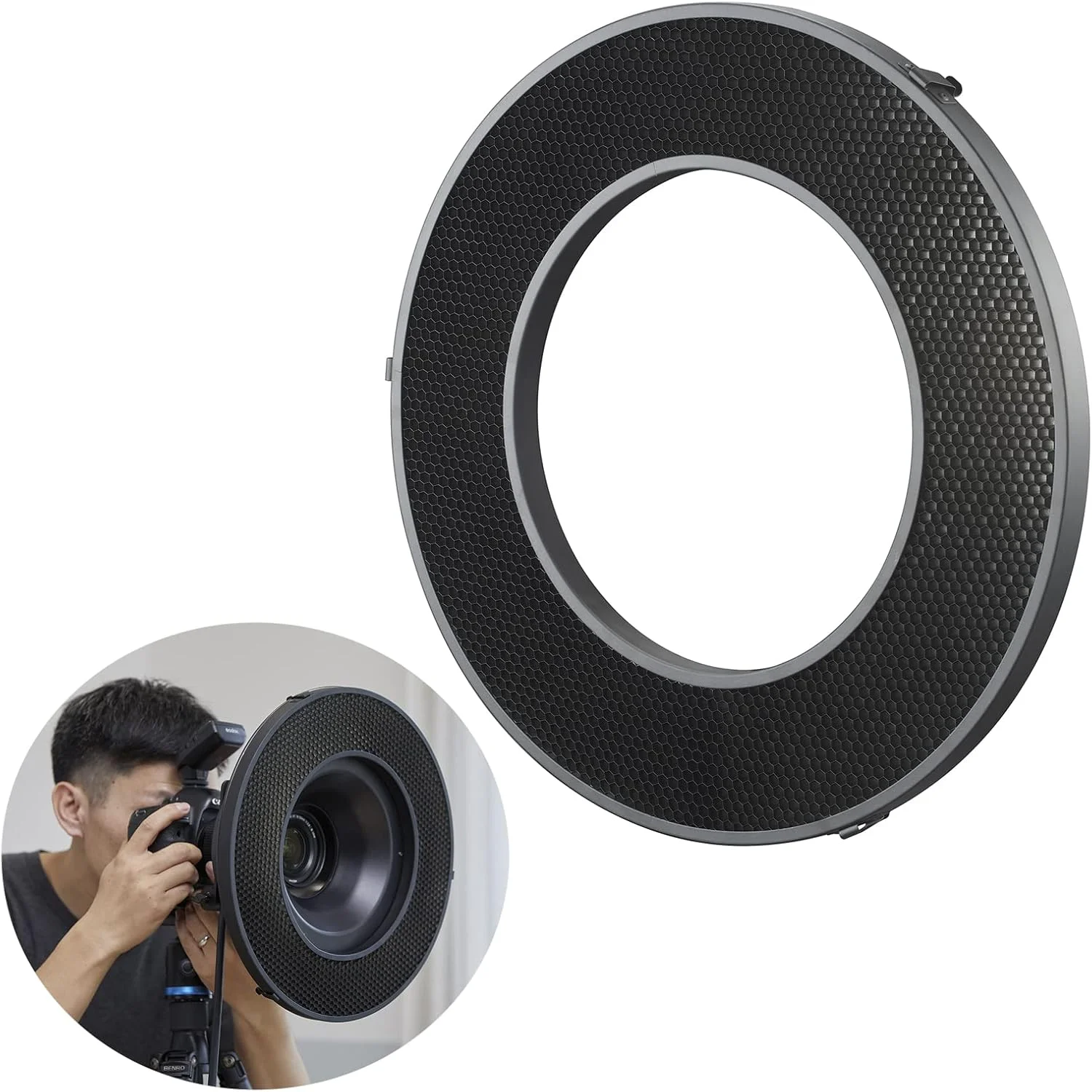 شانه لانه زنبوری رفلکتور OUNA R200، توری لانه زنبوری R200-RHC30 با زاویه 30 درجه برای رفلکتور فلاش حلقوی R200، ساخته شده از فلز، لوازم جانبی فلاش دوربین