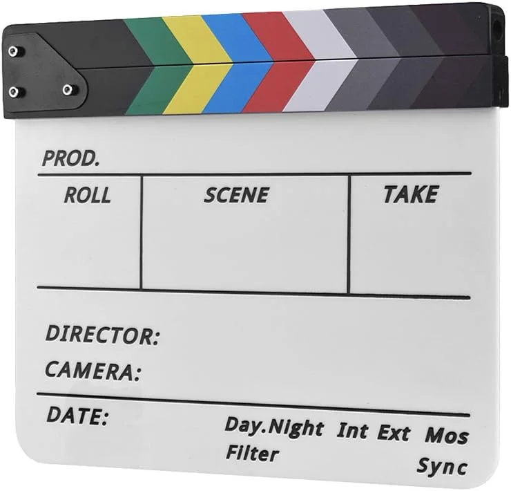 تخته کلاکت فیلمبرداری آکریلیک حرفه ای OUNA، تخته صحنه فیلم، قابل نوشتن و پاک کردن، به همراه قلم ماژیک و تخته پاک کن